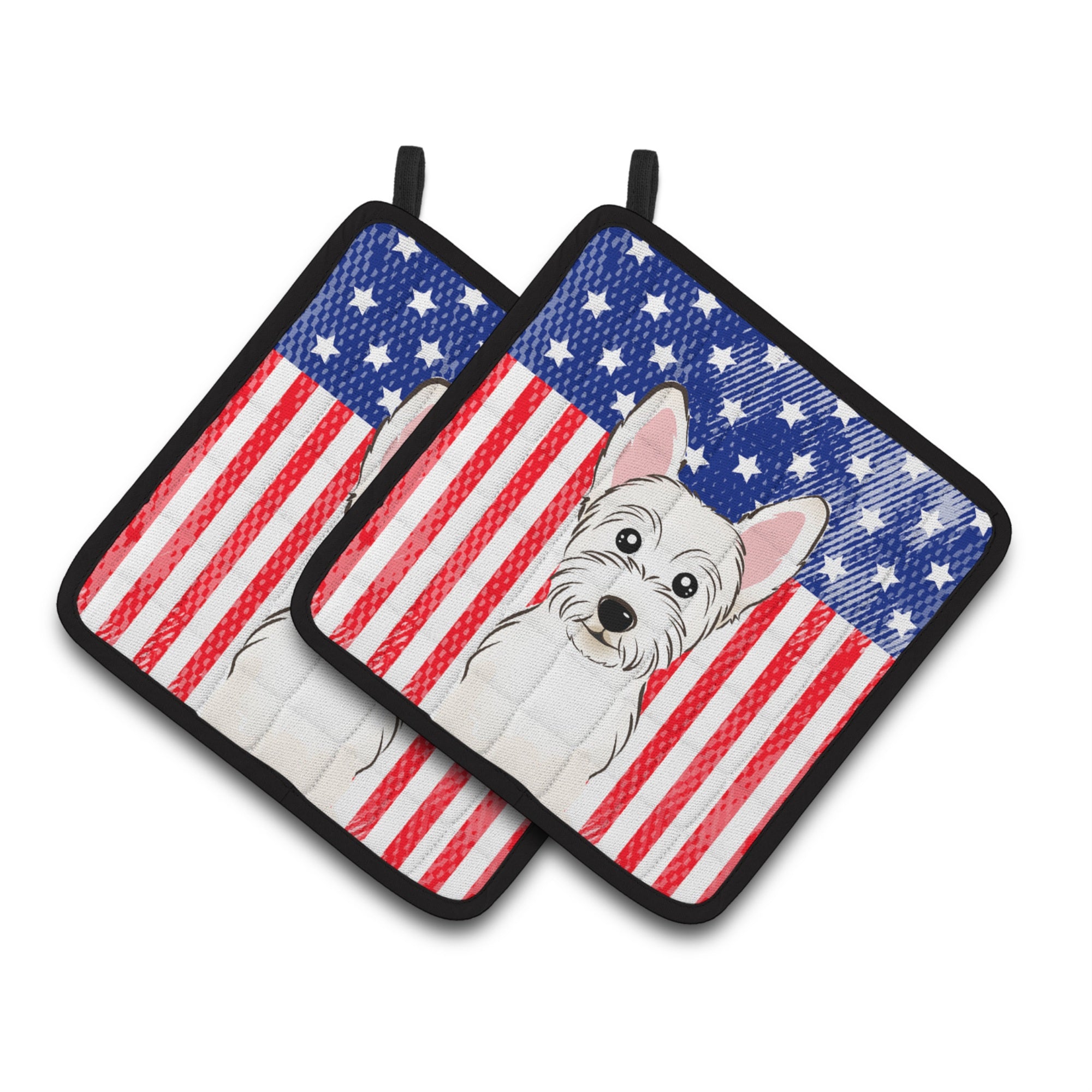 'Caroline'S Treasures American Flag & Westie Pair Of Pot Holders Bb2156Pthd, 7.5Hx7.5W, Multicolor''