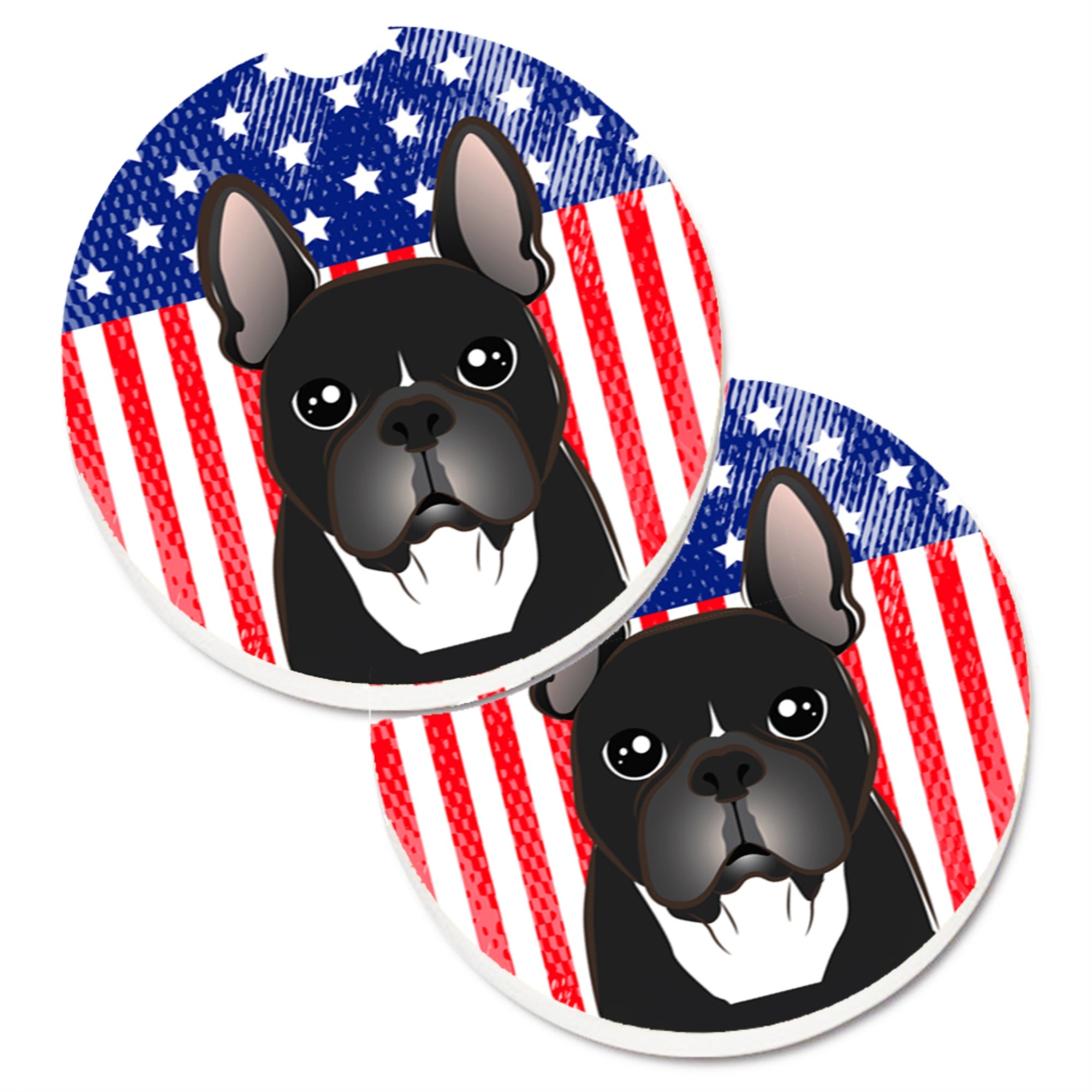 'Caroline'S Treasures American Flag & French Bulldog Set Of 2 Cup Holder Car Coasters Bb2157Carc, 2.56, Multicolor''