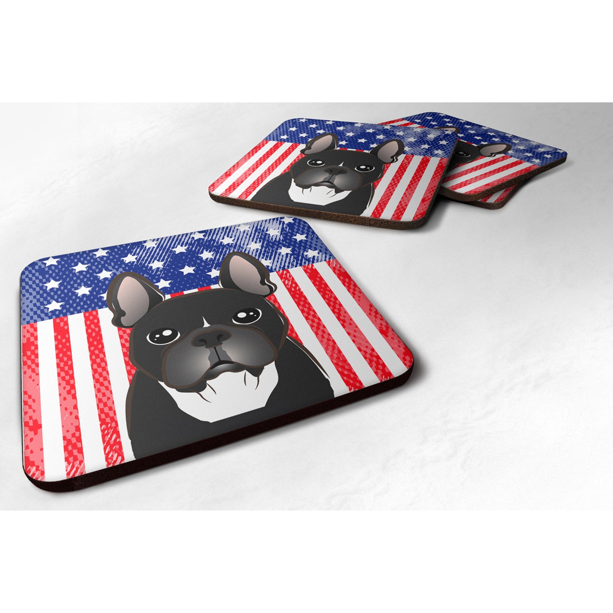 'Caroline'S Treasures Bb2157Fc American Flag And French Bulldog Foam Coaster (Set Of 4), 3.5'''', Multicolor''