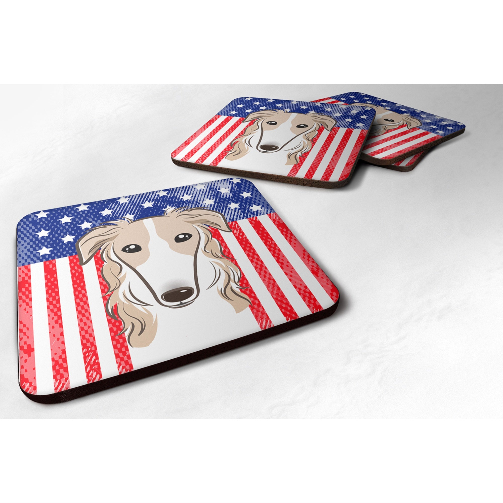 'Caroline'S Treasures Bb2158Fc American Flag And Borzoi Foam Coaster (Set Of 4), 3.5'''', Multicolor''
