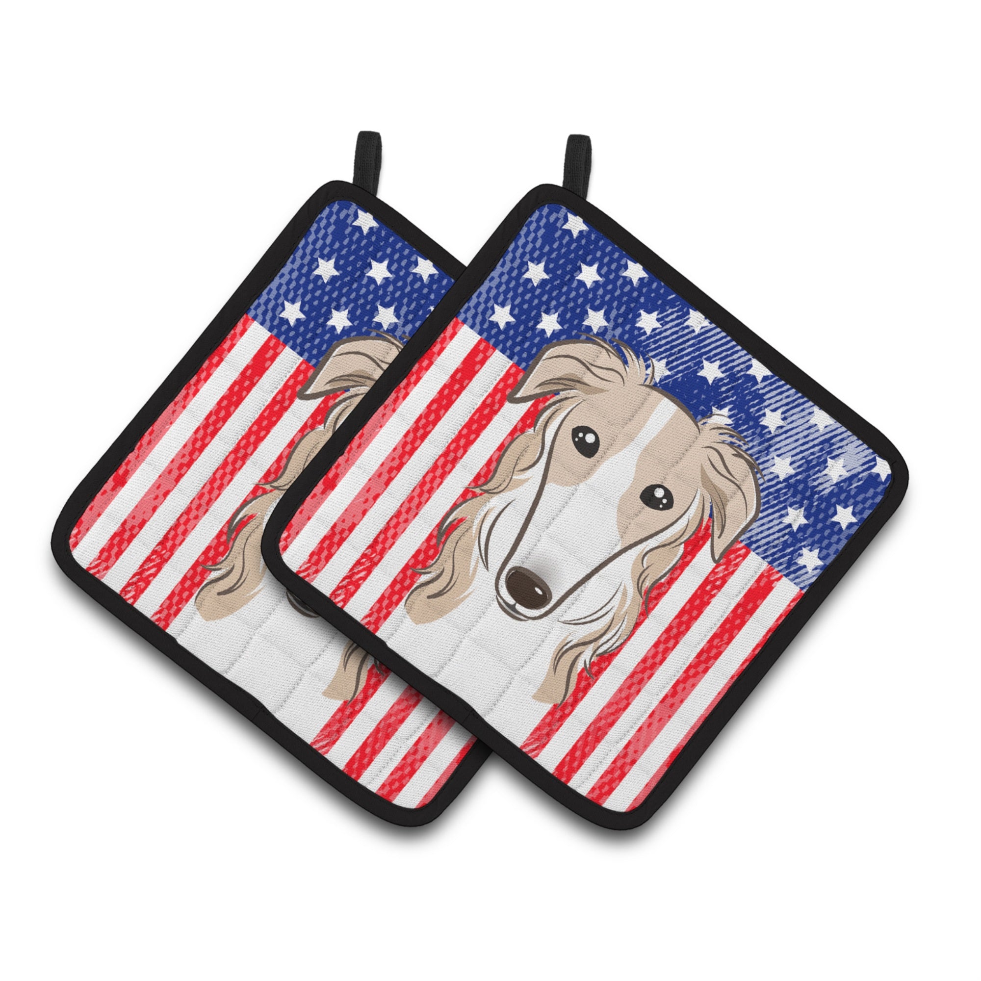 'Caroline'S Treasures American Flag & Borzoi Pair Of Pot Holders Bb2158Pthd, 7.5Hx7.5W, Multicolor''