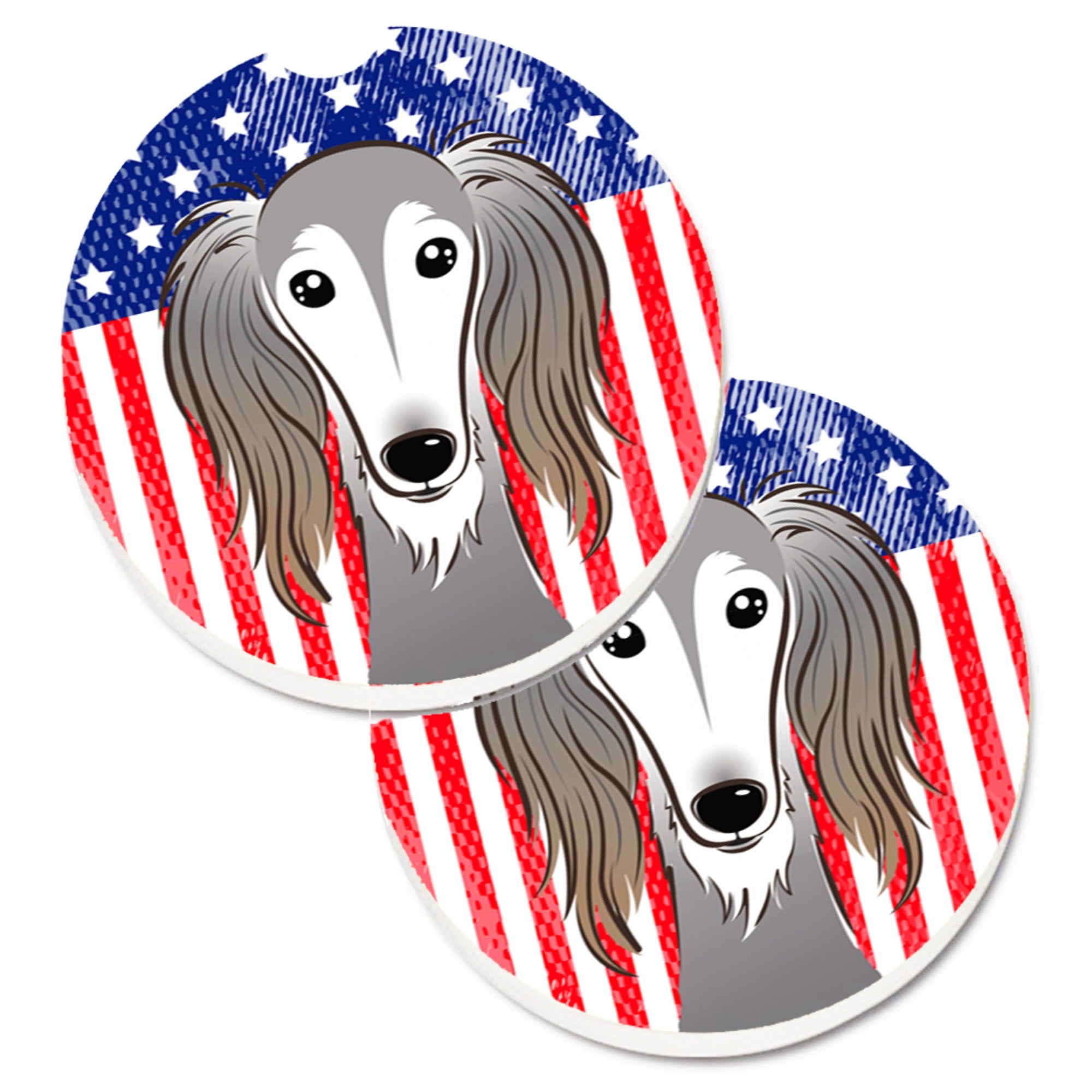'Caroline'S Treasures American Flag & Saluki Set Of 2 Cup Holder Car Coasters Bb2159Carc, 2.56, Multicolor''