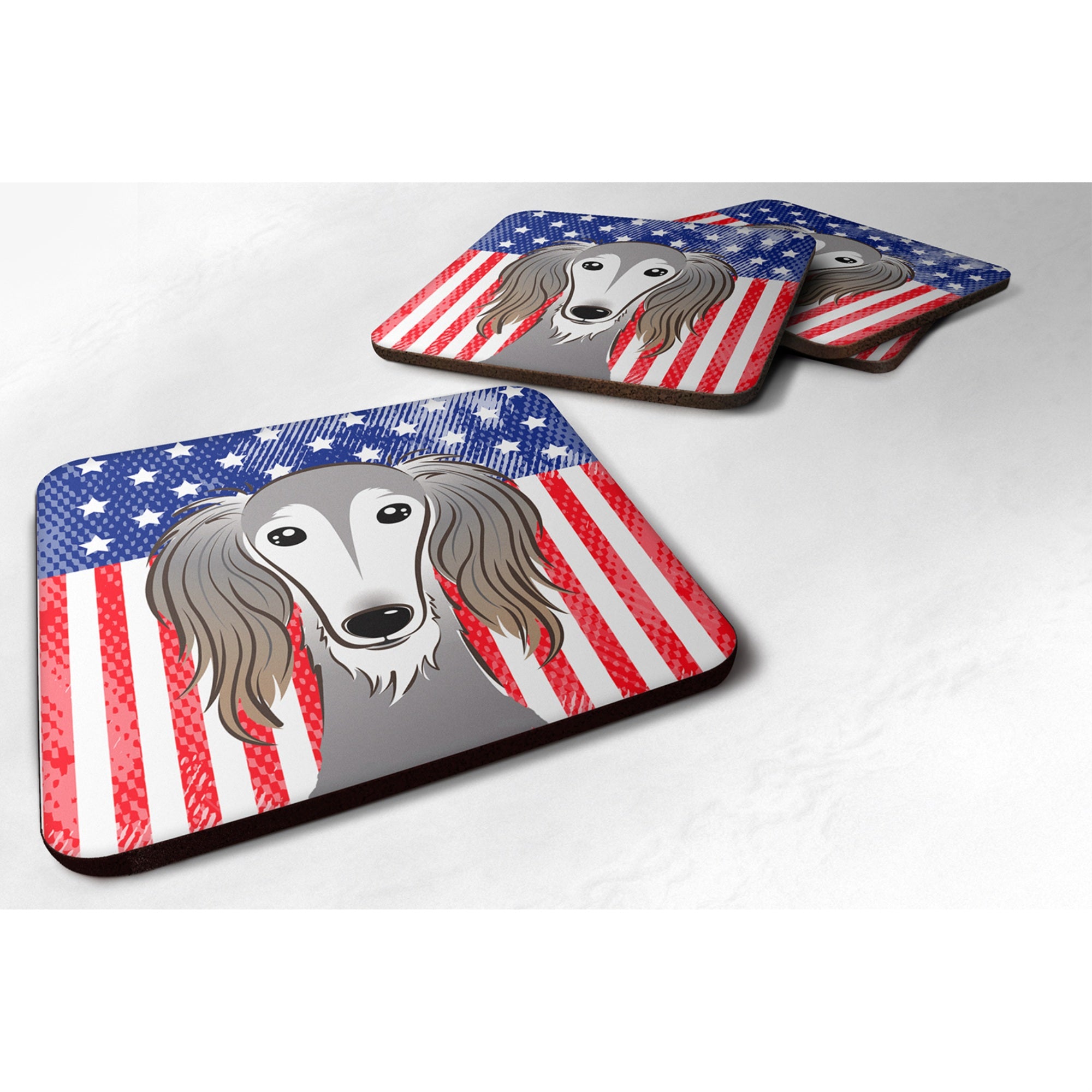 'Caroline'S Treasures Bb2159Fc American Flag And Saluki Foam Coaster (Set Of 4), 3.5'''', Multicolor''