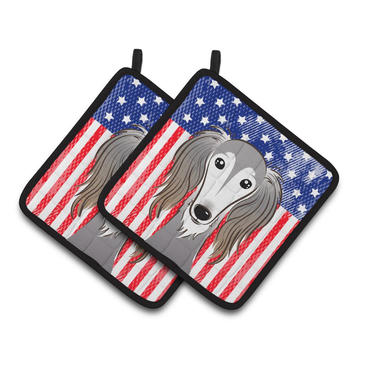 'Caroline'S Treasures American Flag & Saluki Pair Of Pot Holders Bb2159Pthd, 7.5Hx7.5W, Multicolor''