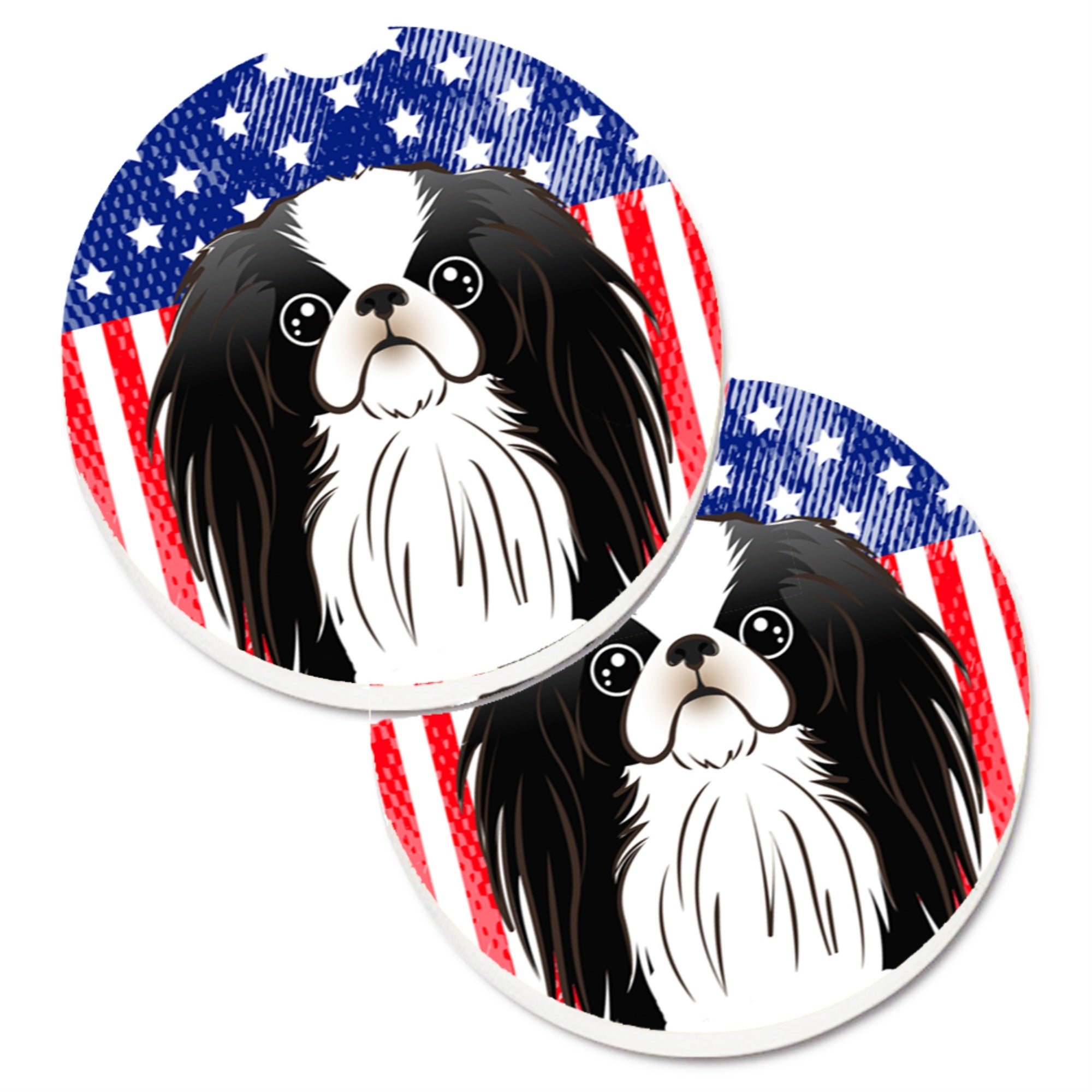 'Caroline'S Treasures American Flag & Japanese Chin Set Of 2 Cup Holder Car Coasters Bb2160Carc, 2.56, Multicolor''