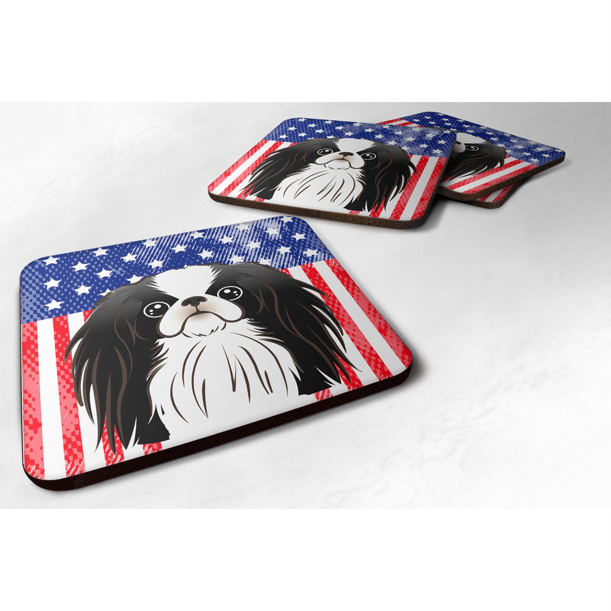 'Caroline'S Treasures Bb2160Fc American Flag And Japanese Chin Foam Coaster (Set Of 4), 3.5'''', Multicolor''