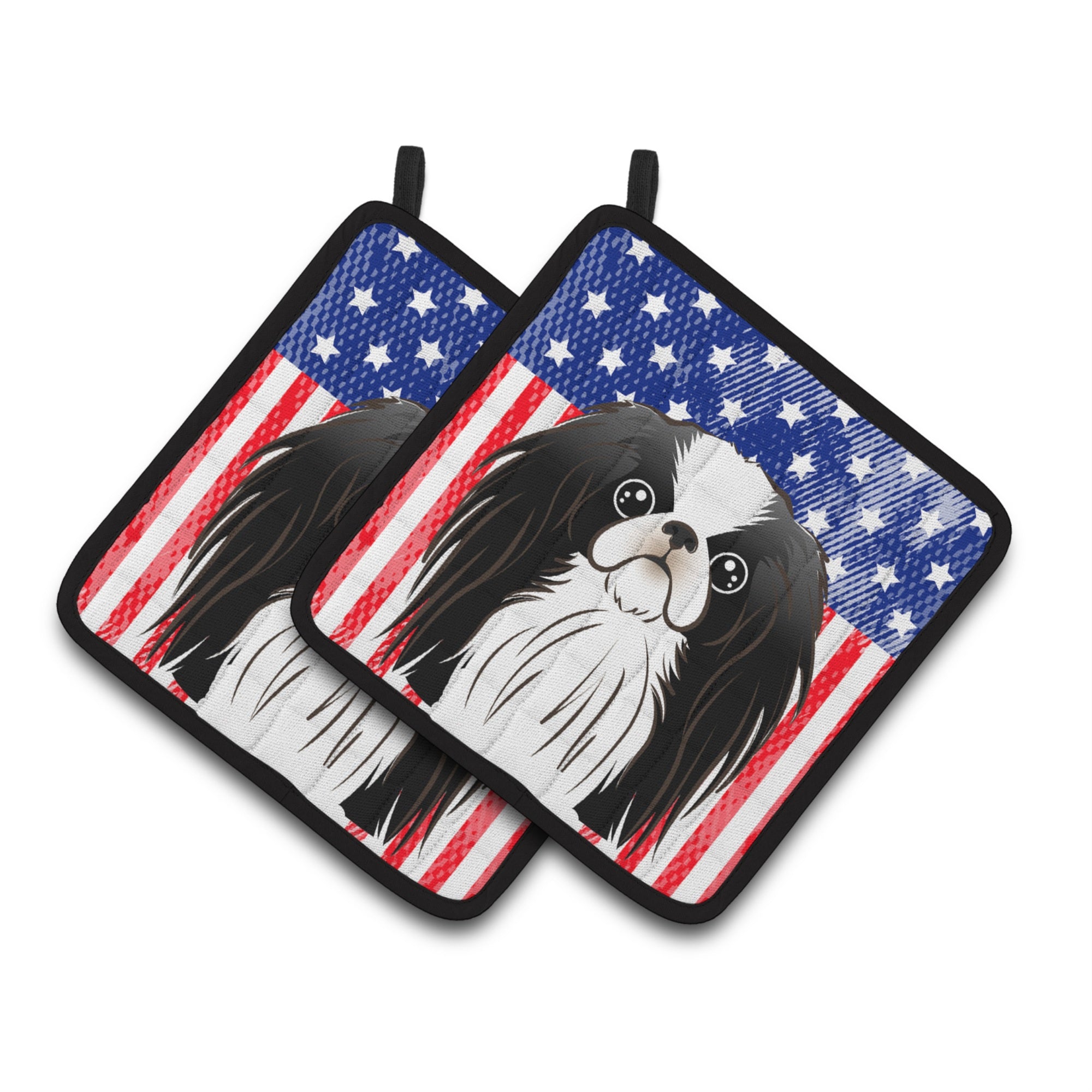 'Caroline'S Treasures American Flag & Japanese Chin Pair Of Pot Holders Bb2160Pthd, 7.5Hx7.5W, Multicolor''