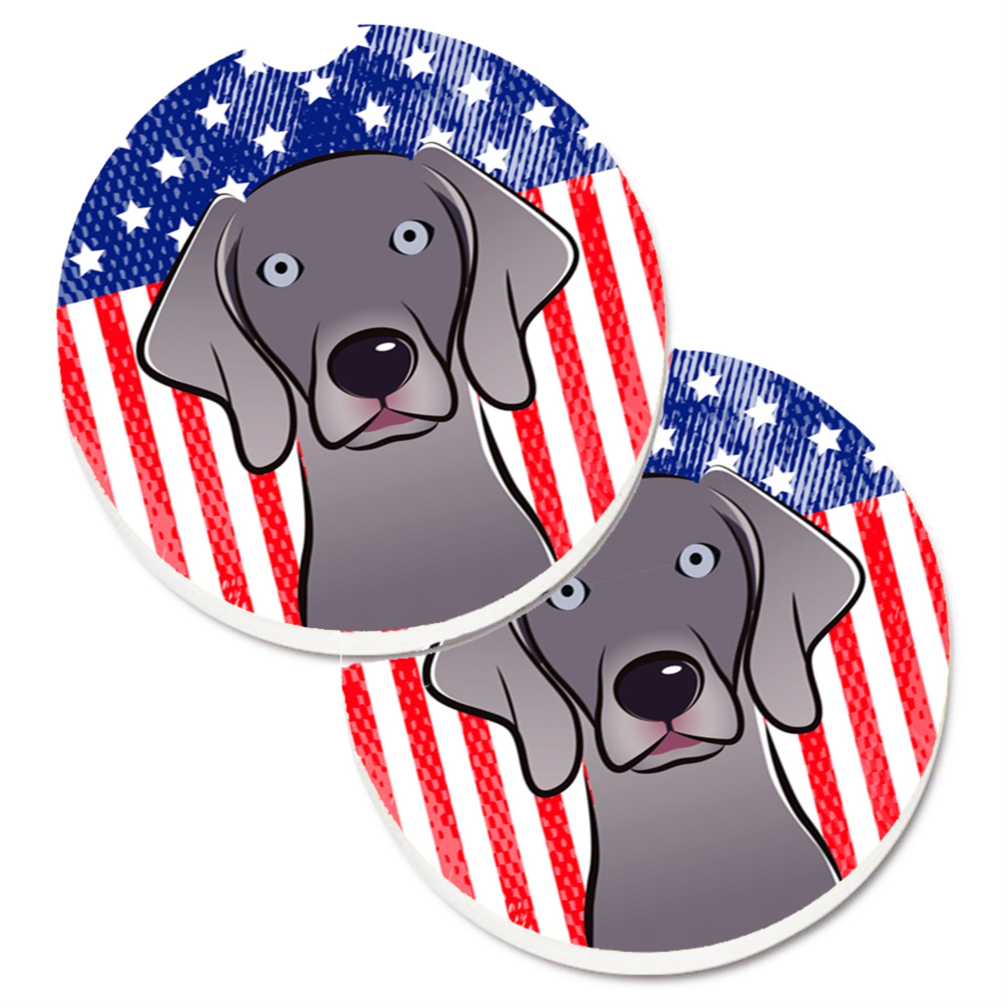 'Caroline'S Treasures American Flag & Weimaraner Set Of 2 Cup Holder Car Coasters Bb2161Carc, 2.56, Multicolor''