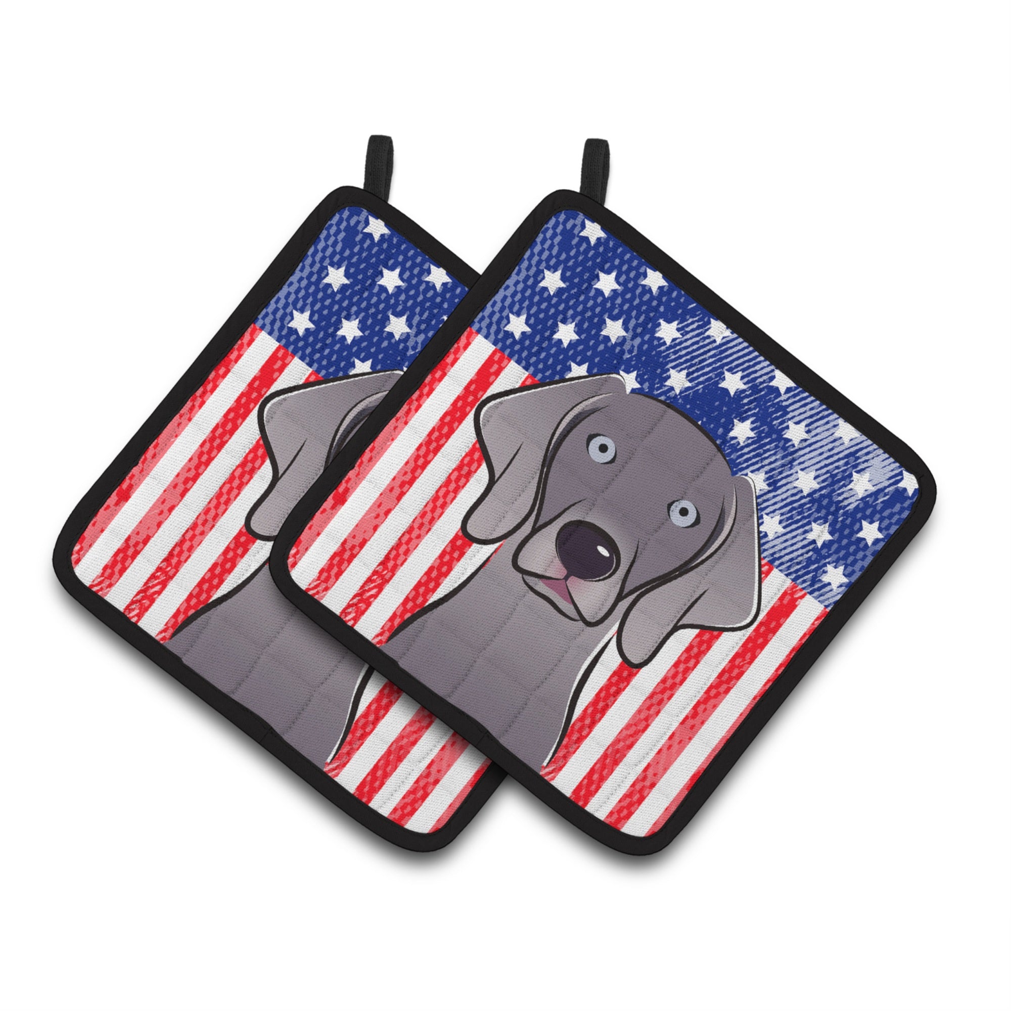 'Caroline'S Treasures American Flag & Weimaraner Pair Of Pot Holders Bb2161Pthd, 7.5Hx7.5W, Multicolor''