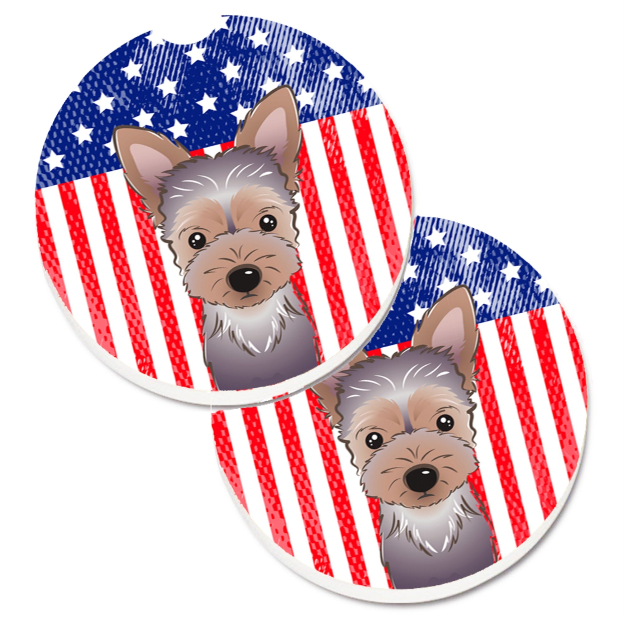 'Caroline'S Treasures American Flag & Yorkie Puppy Set Of 2 Cup Holder Car Coasters Bb2162Carc, 2.56, Multicolor''