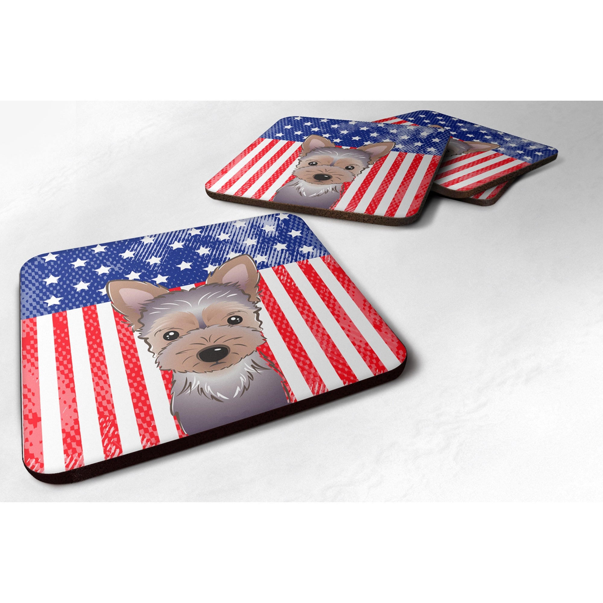 'Caroline'S Treasures Bb2162Fc American Flag And Yorkie Puppy Foam Coaster (Set Of 4), 3.5'''', Multicolor''