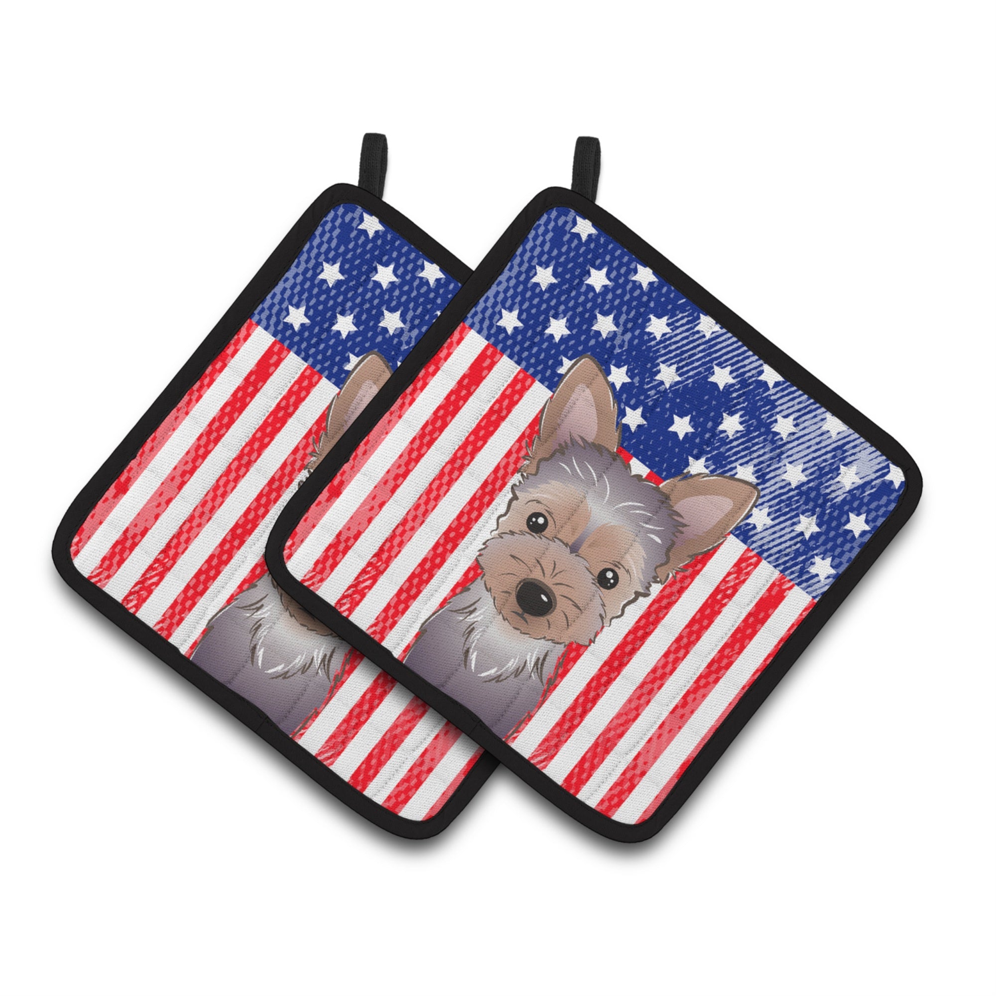 'Caroline'S Treasures American Flag & Yorkie Puppy Pair Of Pot Holders Bb2162Pthd, 7.5Hx7.5W, Multicolor''