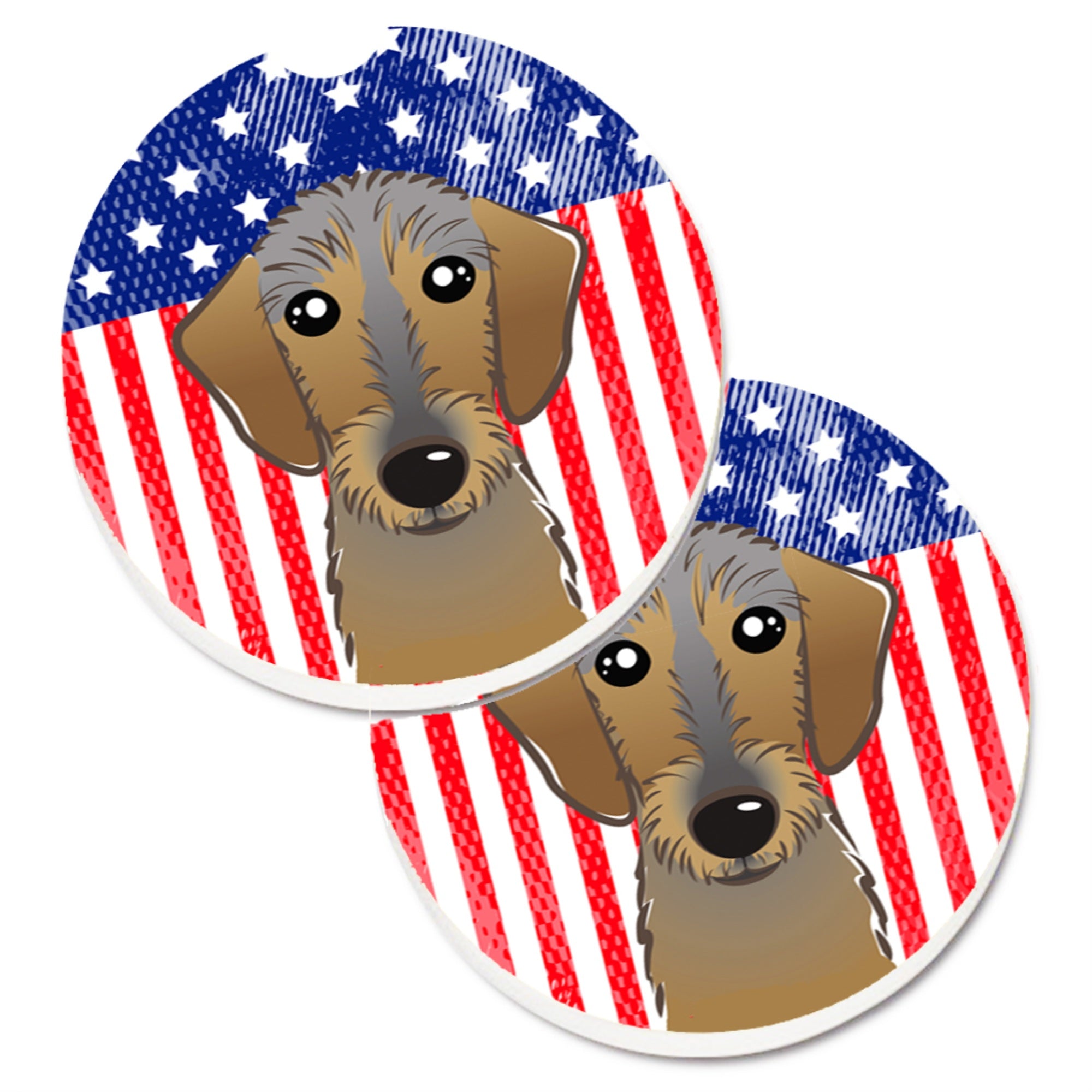 'Caroline'S Treasures American Flag & Wirehaired Dachshund Set Of 2 Cup Holder Car Coasters Bb2163Carc, 2.56, Multicolor''