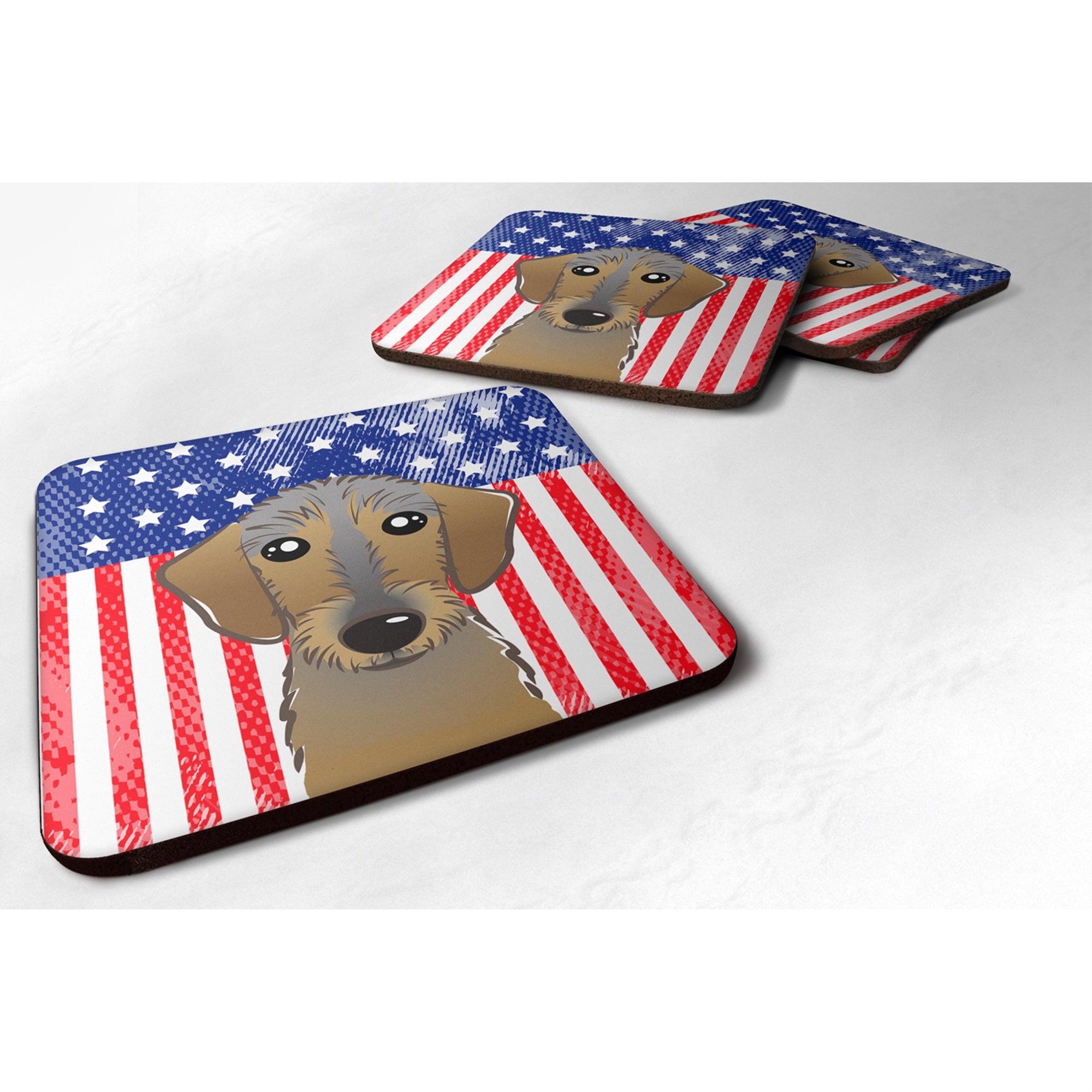 'Caroline'S Treasures Bb2163Fc American Flag And Wirehaired Dachshund Foam Coaster (Set Of 4), 3.5'''', Multicolor''