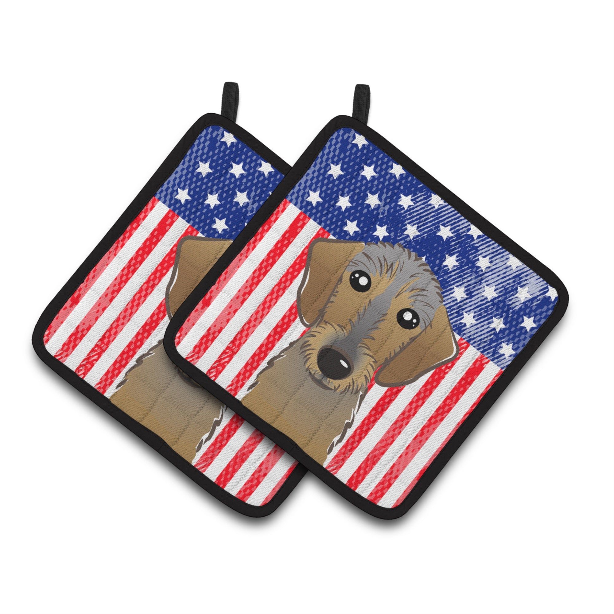 'Caroline'S Treasures American Flag & Wirehaired Dachshund Pair Of Pot Holders Bb2163Pthd, 7.5Hx7.5W, Multicolor''