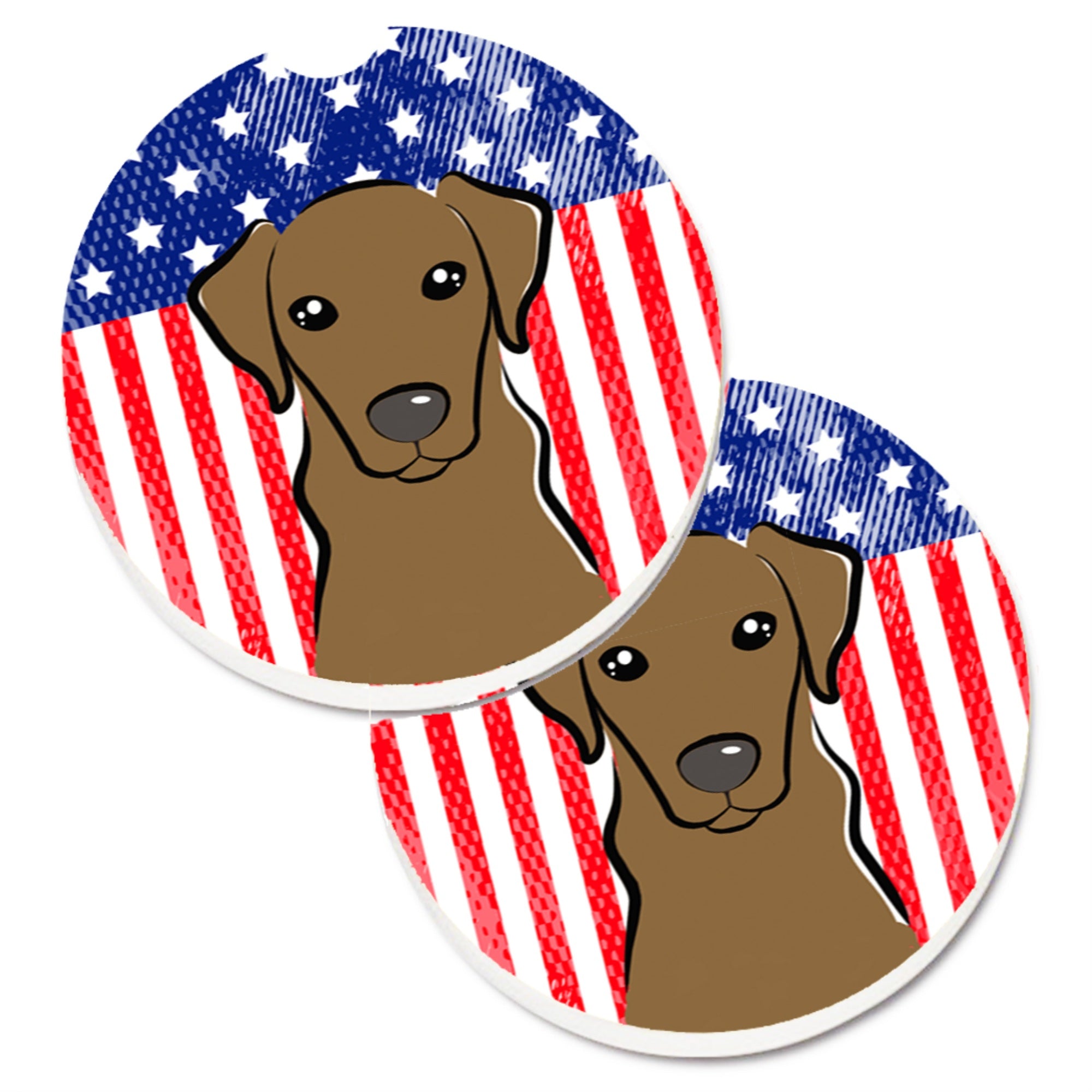 'Caroline'S Treasures American Flag & Chocolate Labrador Set Of 2 Cup Holder Car Coasters Bb2164Carc, 2.56, Multicolor''