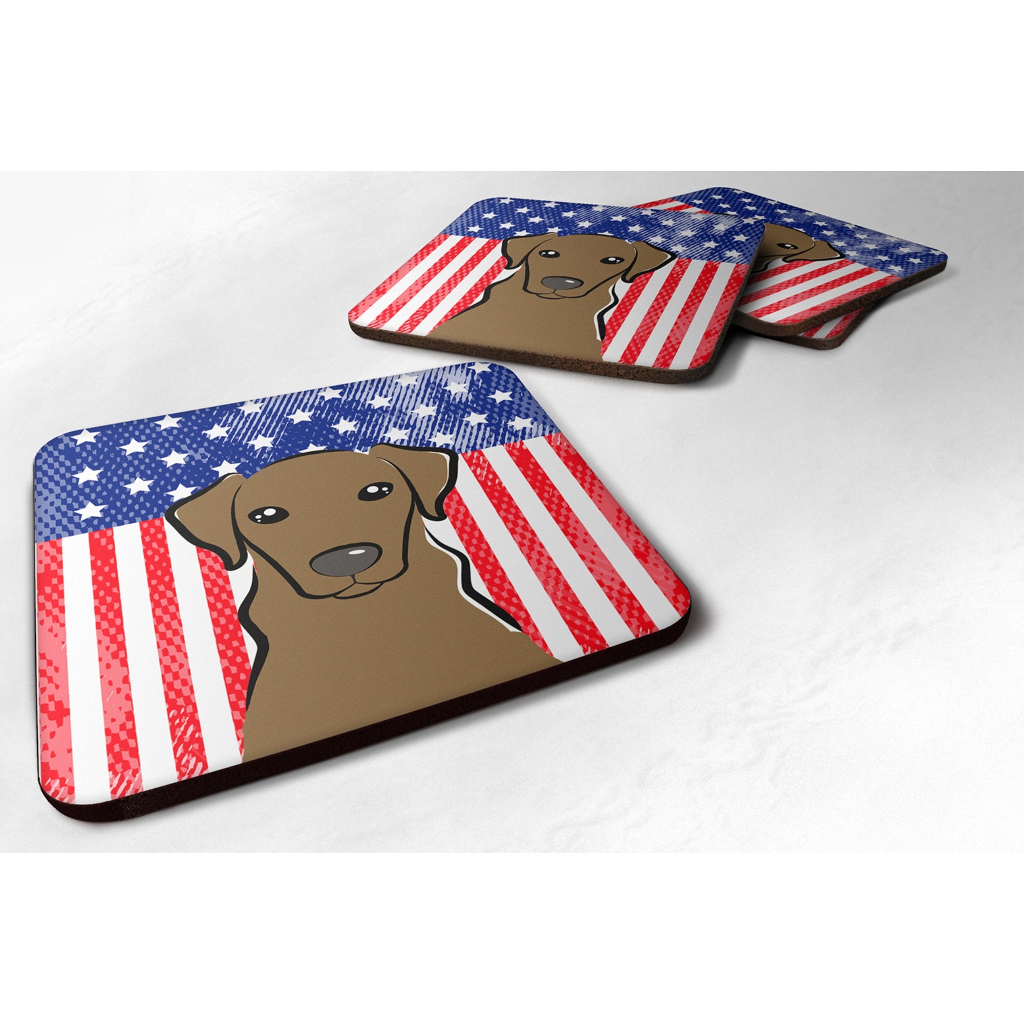 'Caroline'S Treasures Bb2164Fc American Flag And Chocolate Labrador Foam Coaster (Set Of 4), 3.5'''', Multicolor''