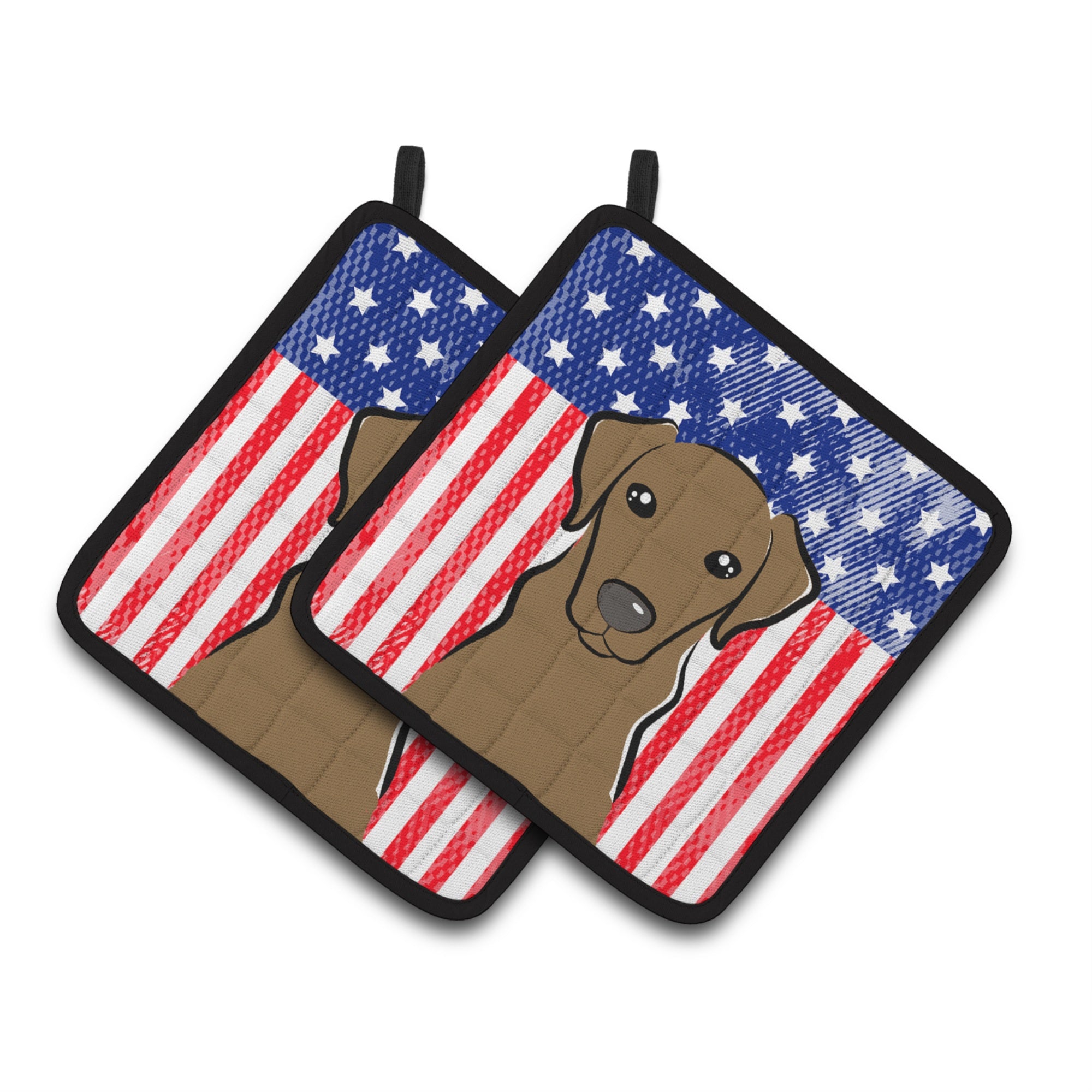 'Caroline'S Treasures American Flag & Chocolate Labrador Pair Of Pot Holders Bb2164Pthd, 7.5Hx7.5W, Multicolor''