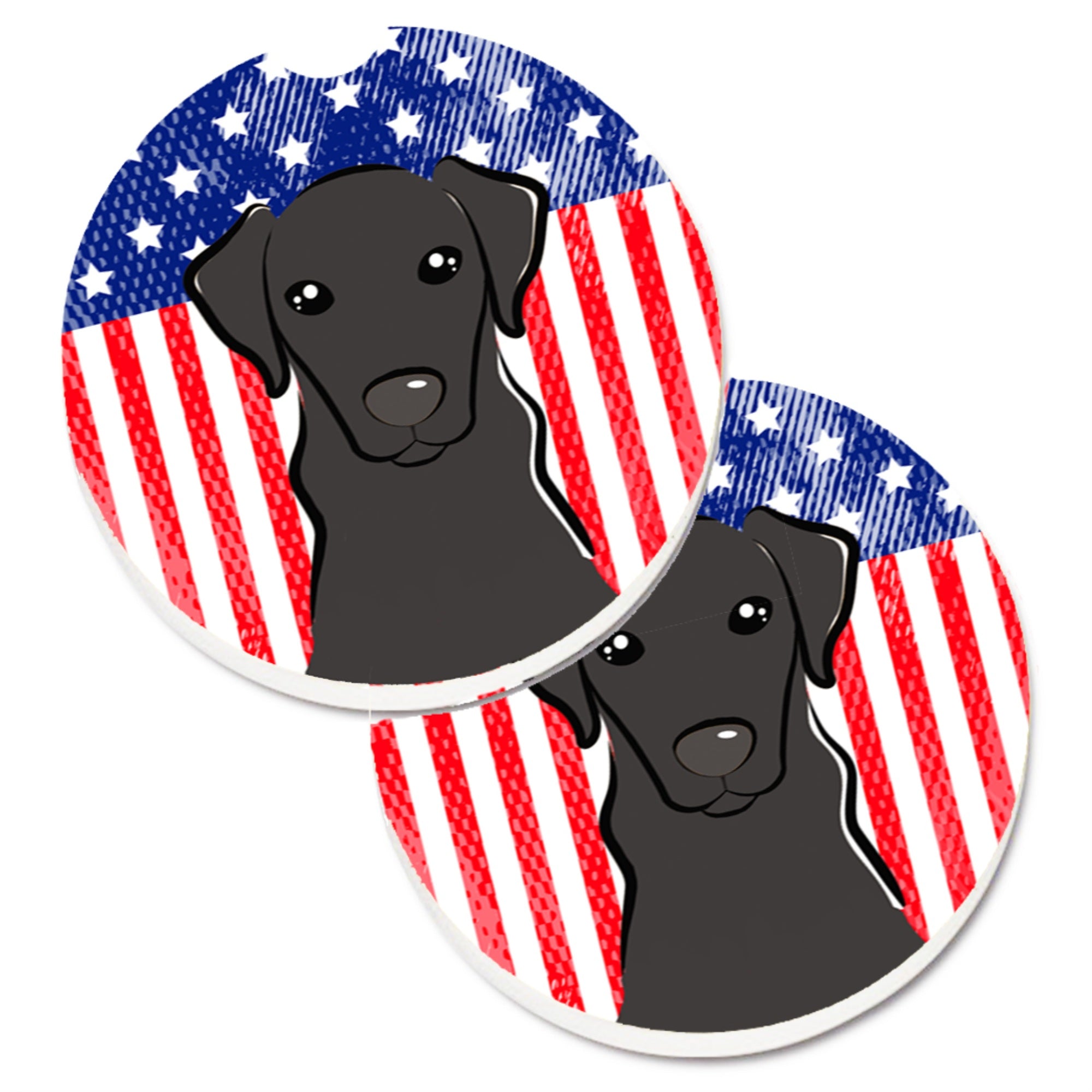 'Caroline'S Treasures American Flag & Black Labrador Set Of 2 Cup Holder Car Coasters Bb2165Carc, 2.56, Multicolor''