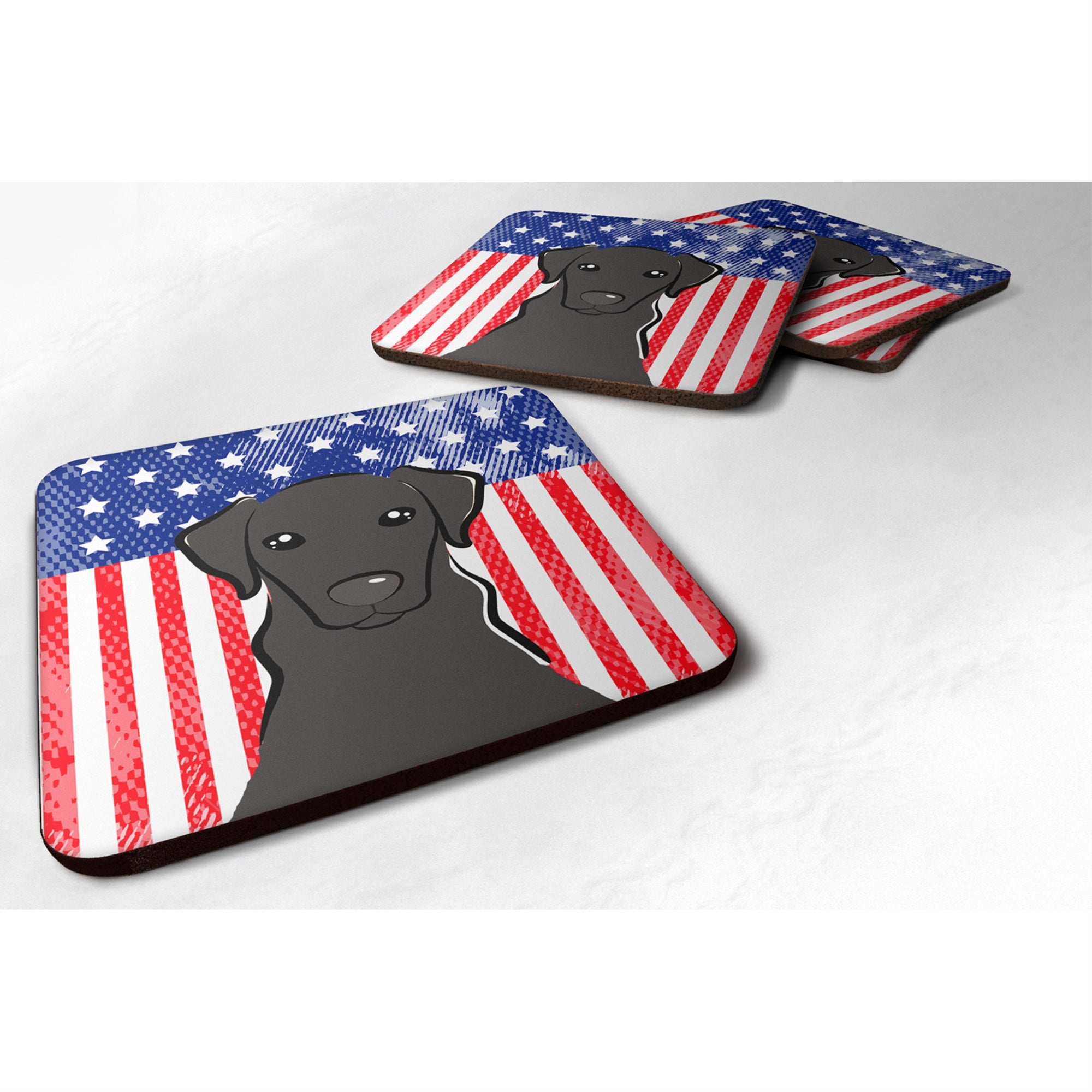 'Caroline'S Treasures Bb2165Fc American Flag And Black Labrador Foam Coaster (Set Of 4), 3.5'''', Multicolor''