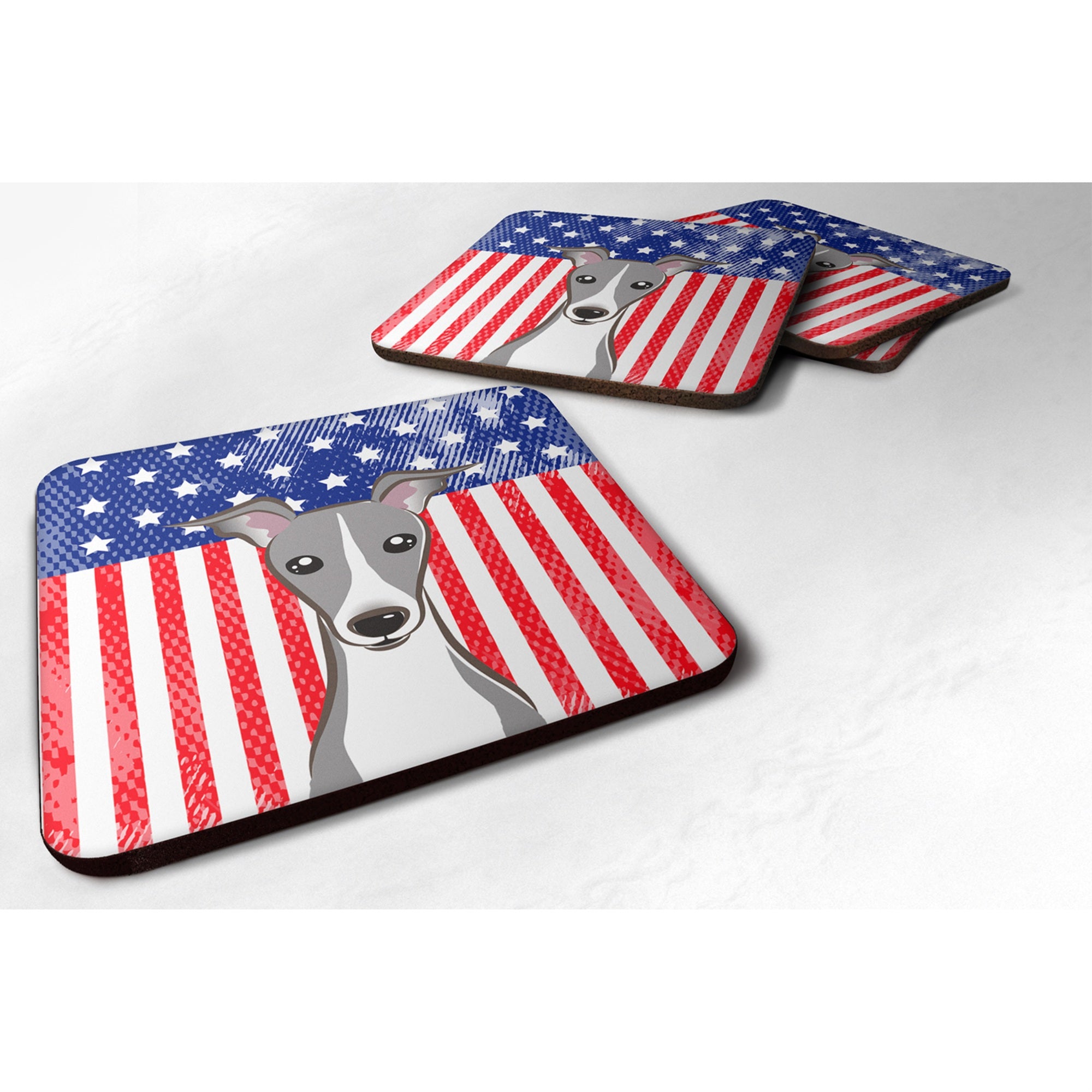 'Caroline'S Treasures Bb2166Fc American Flag And Italian Greyhound Foam Coaster (Set Of 4), 3.5'''', Multicolor''
