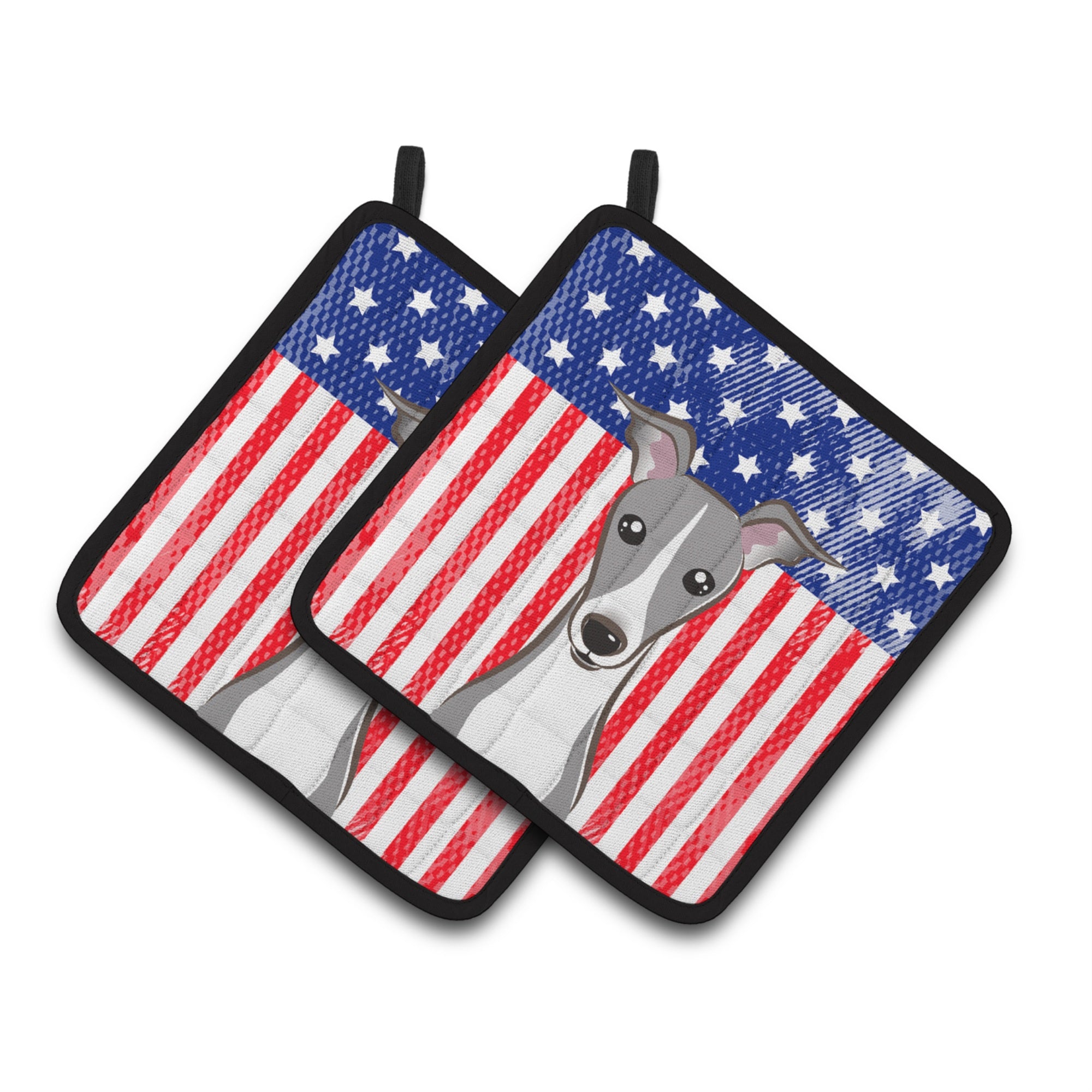 'Caroline'S Treasures American Flag & Italian Greyhound Pair Of Pot Holders Bb2166Pthd, 7.5Hx7.5W, Multicolor''