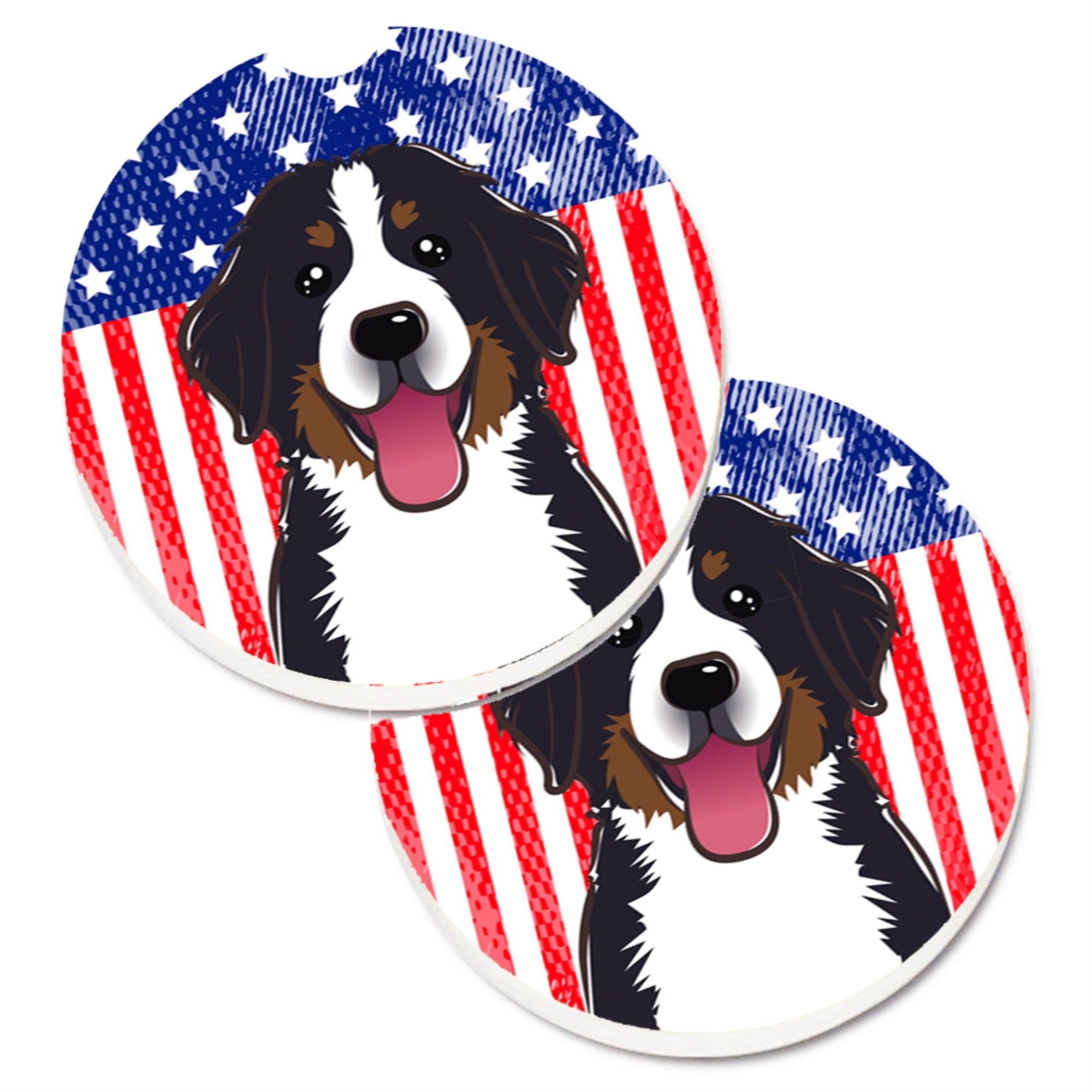 'Caroline'S Treasures American Flag & Bernese Mountain Dog Set Of 2 Cup Holder Car Coasters Bb2167Carc, 2.56, Multicolor''
