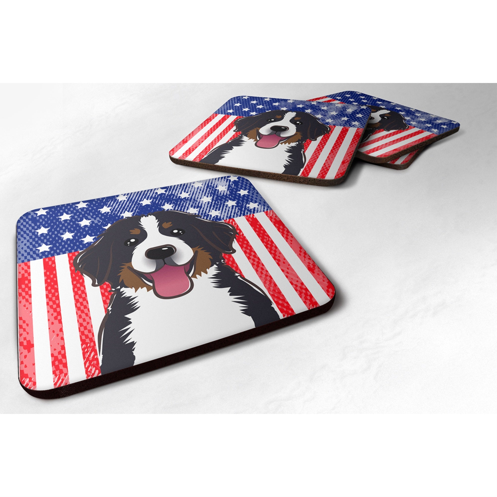 'Caroline'S Treasures Bb2167Fc American Flag And Bernese Mountain Dog Foam Coaster (Set Of 4), 3.5'''', Multicolor''