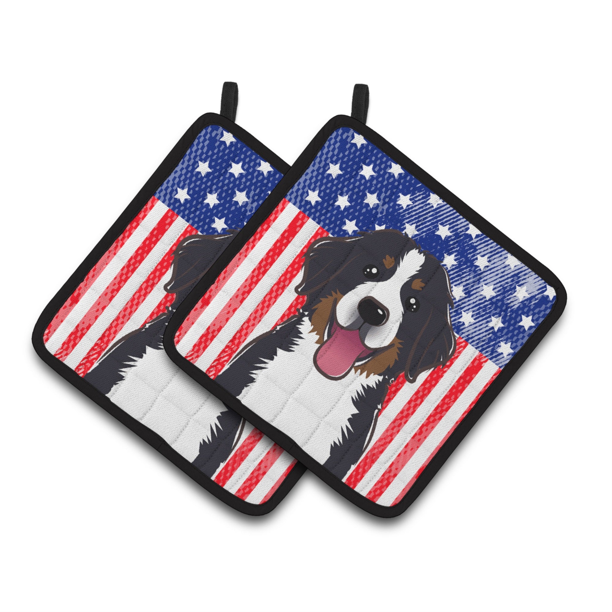 'Caroline'S Treasures American Flag & Bernese Mountain Dog Pair Of Pot Holders Bb2167Pthd, 7.5Hx7.5W, Multicolor''