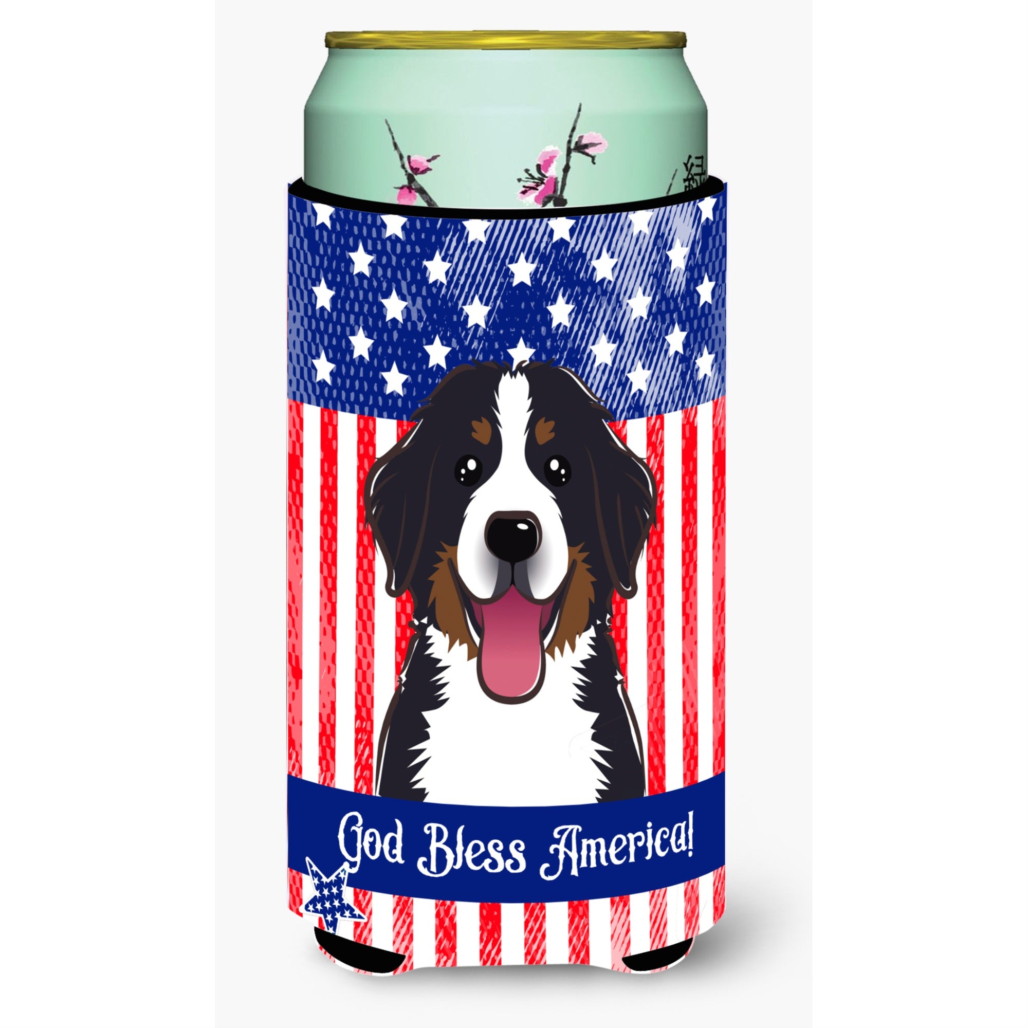 'Caroline'S Treasures Bb2167Tbc ''''God Bless American Flag With Bernese Mountain Dog'''' Tall Boy Hugger Koozie, Multicolor''