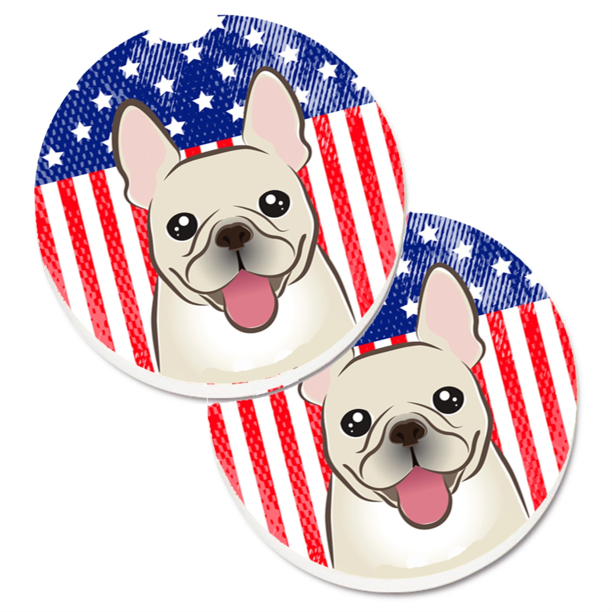 'Caroline'S Treasures American Flag & French Bulldog Set Of 2 Cup Holder Car Coasters Bb2168Carc, 2.56, Multicolor''