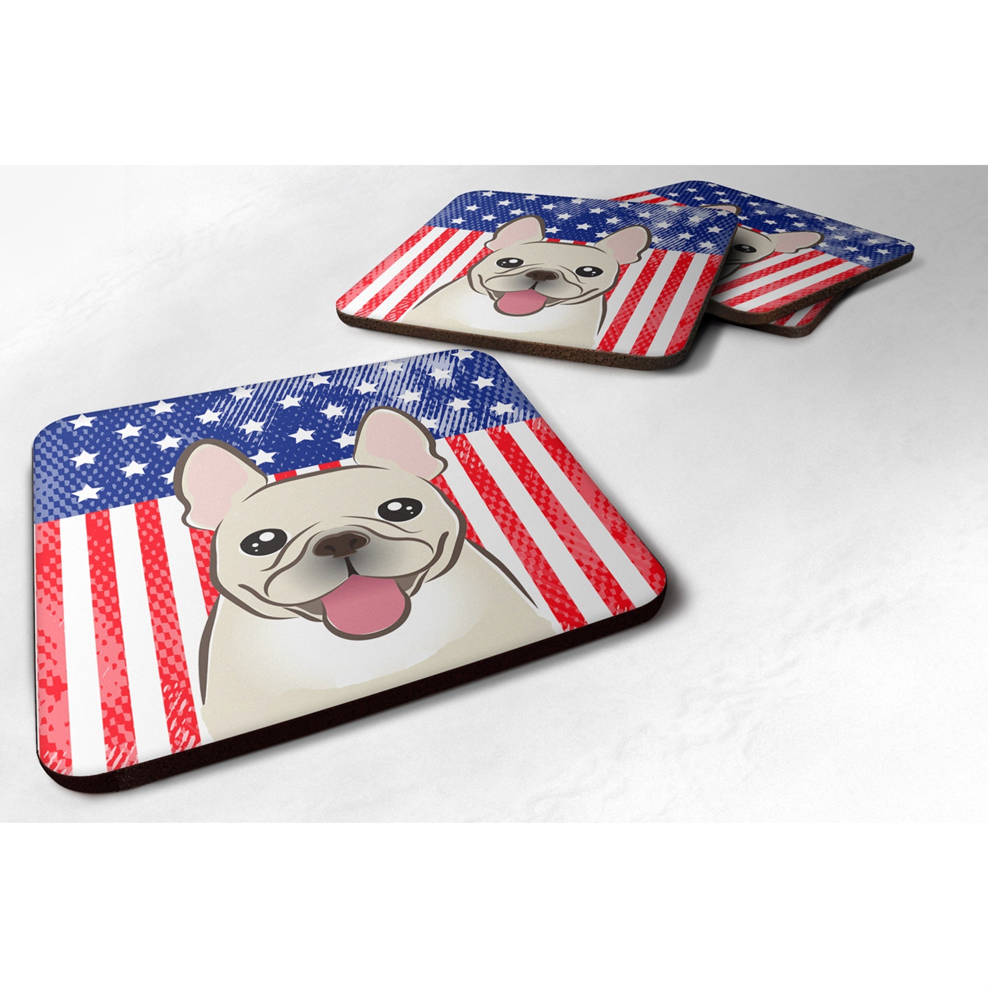 'Caroline'S Treasures Bb2168Fc American Flag And French Bulldog Foam Coaster (Set Of 4), 3.5'''', Multicolor''