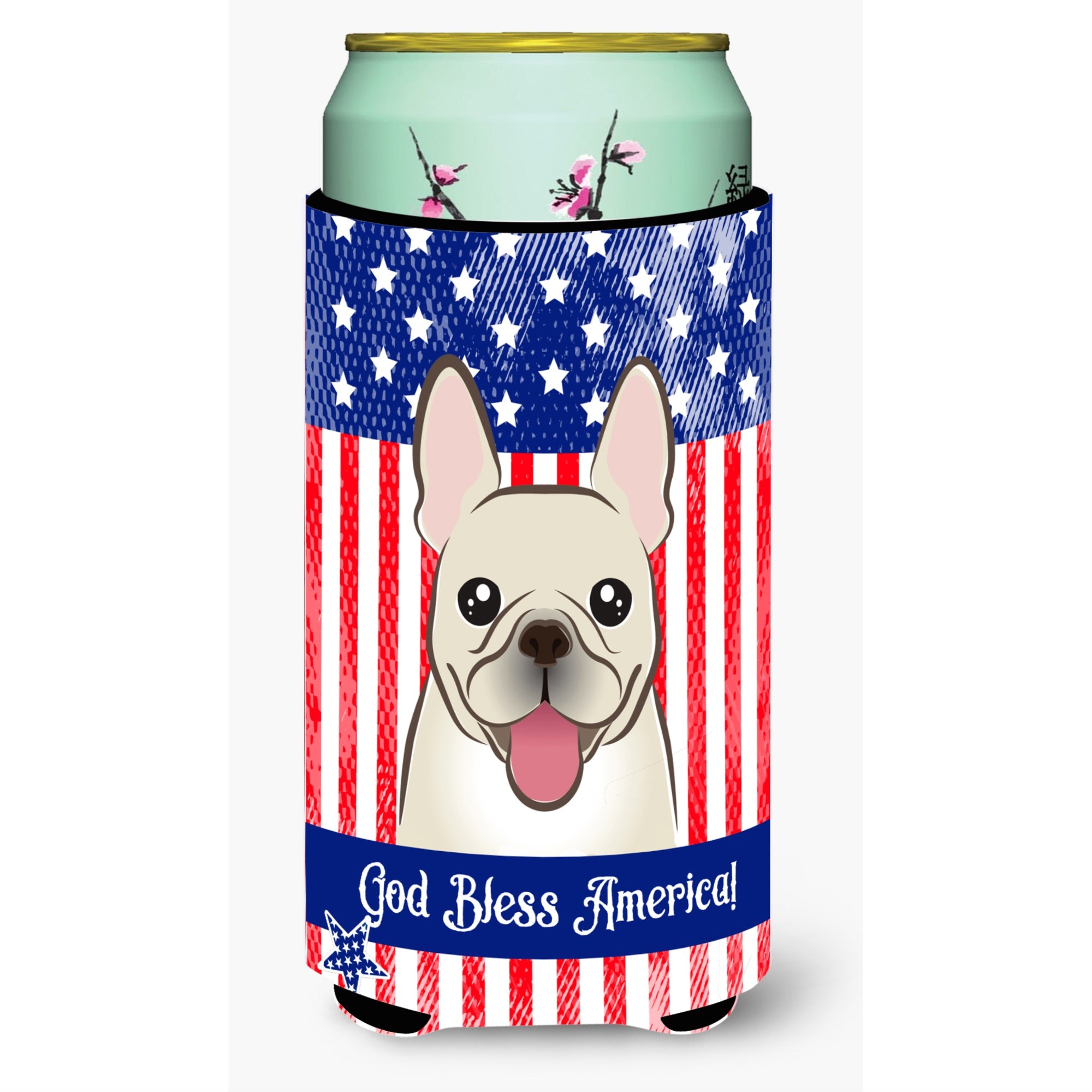 'Caroline'S Treasures Bb2168Tbc ''''God Bless American Flag With French Bulldog'''' Tall Boy Hugger Koozie, Multicolor''