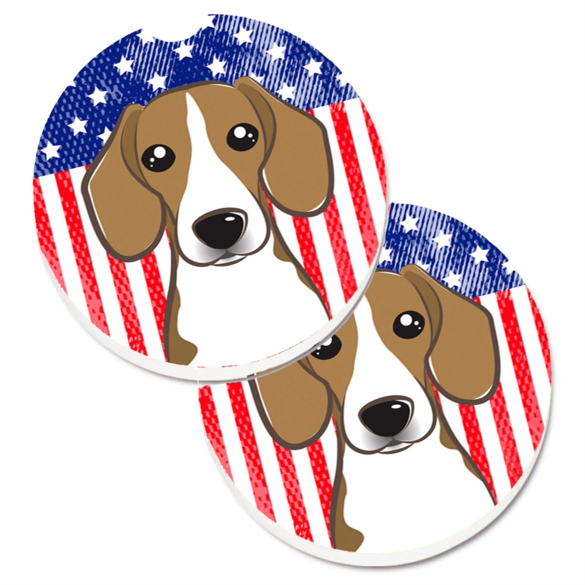 'Caroline'S Treasures American Flag & Beagle Set Of 2 Cup Holder Car Coasters Bb2169Carc, 2.56, Multicolor''
