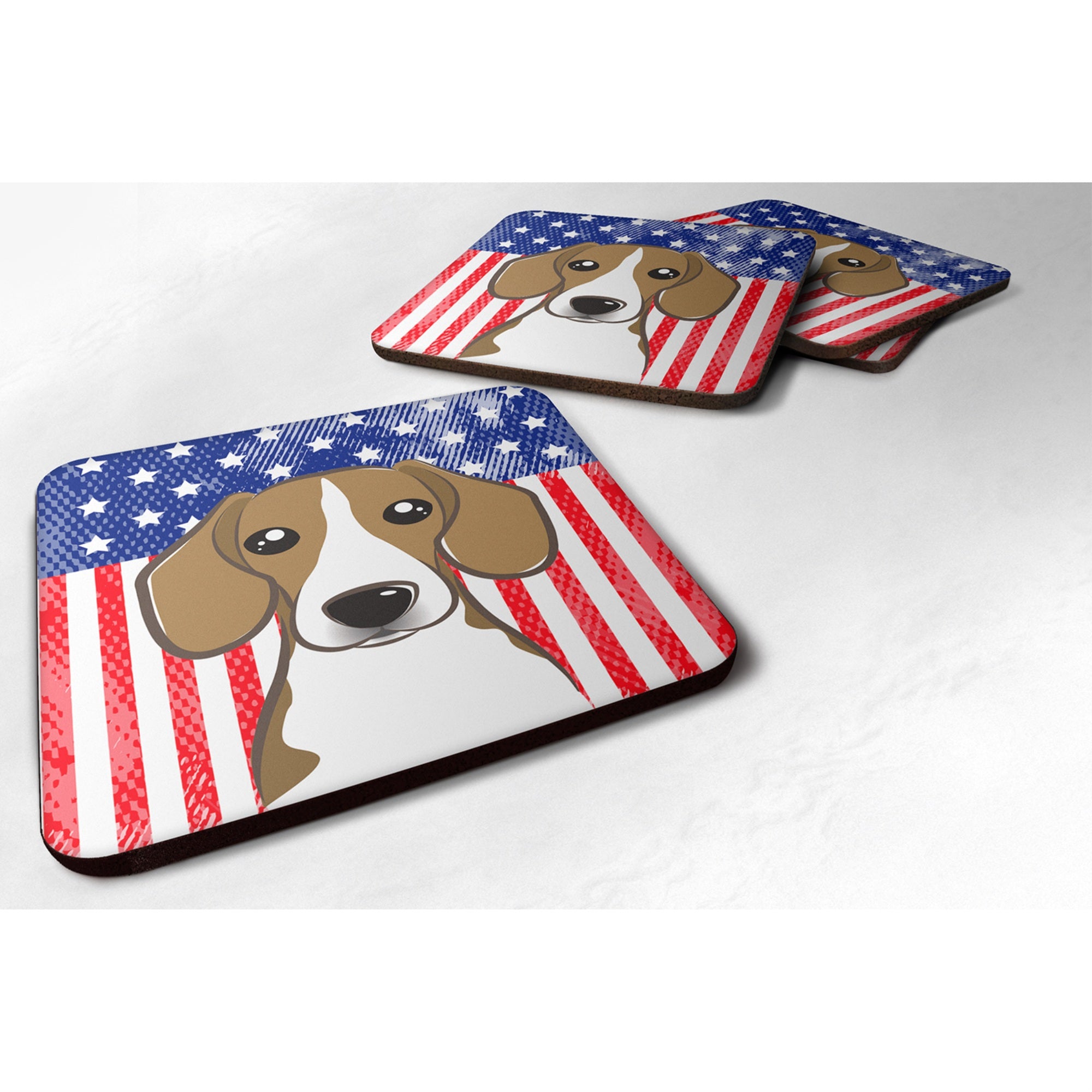 'Caroline'S Treasures Bb2169Fc American Flag And Beagle Foam Coaster (Set Of 4), 3.5'''', Multicolor''