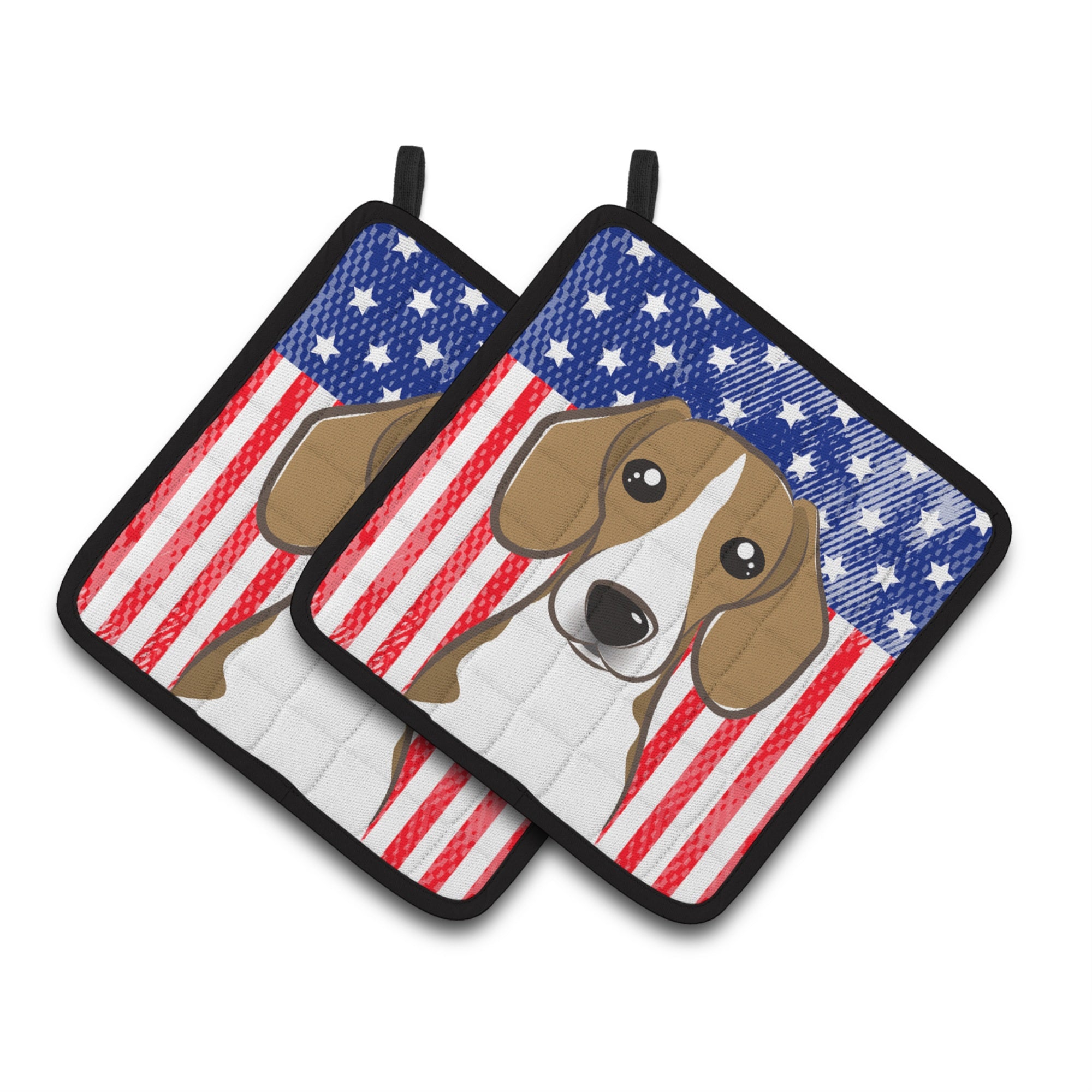 'Caroline'S Treasures American Flag & Beagle Pair Of Pot Holders Bb2169Pthd, 7.5Hx7.5W, Multicolor''