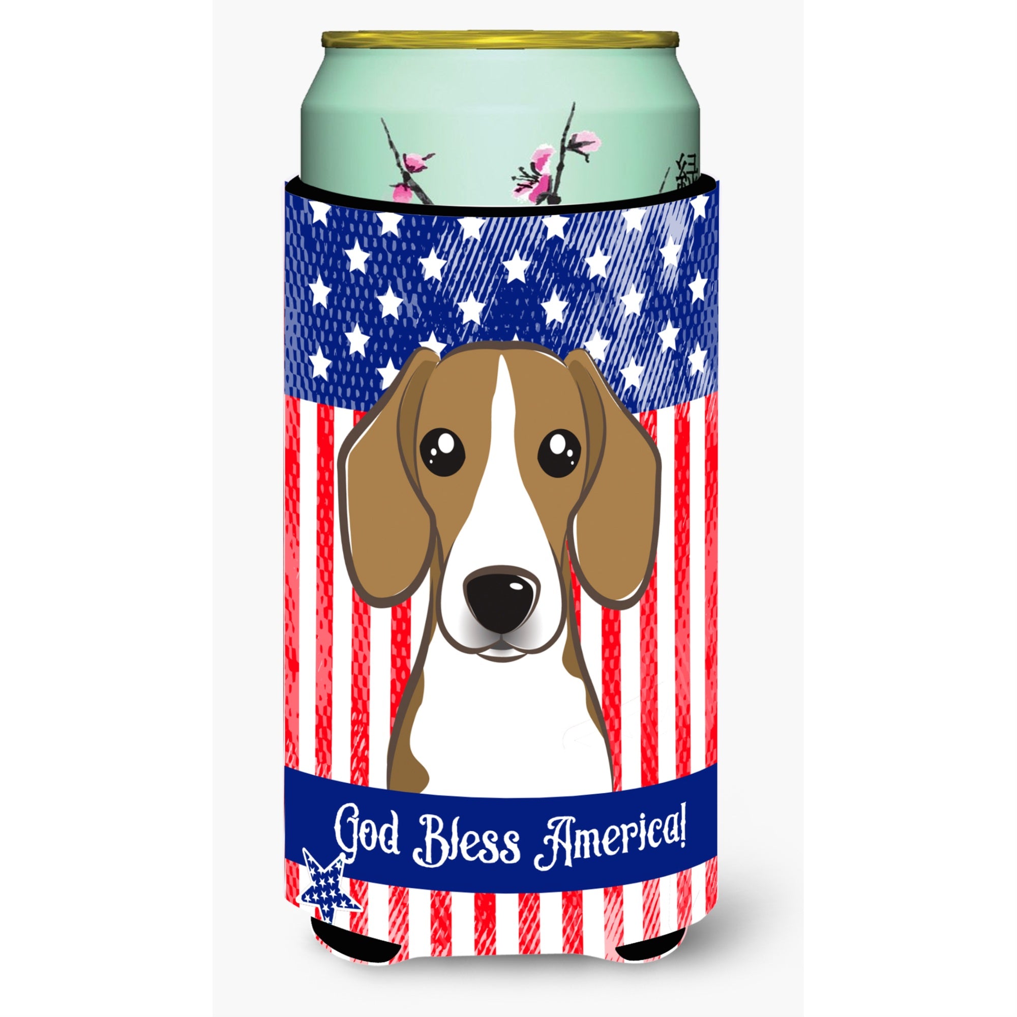 'Caroline'S Treasures Bb2169Tbc ''''God Bless American Flag With Beagle'''' Tall Boy Hugger Koozie, Multicolor''