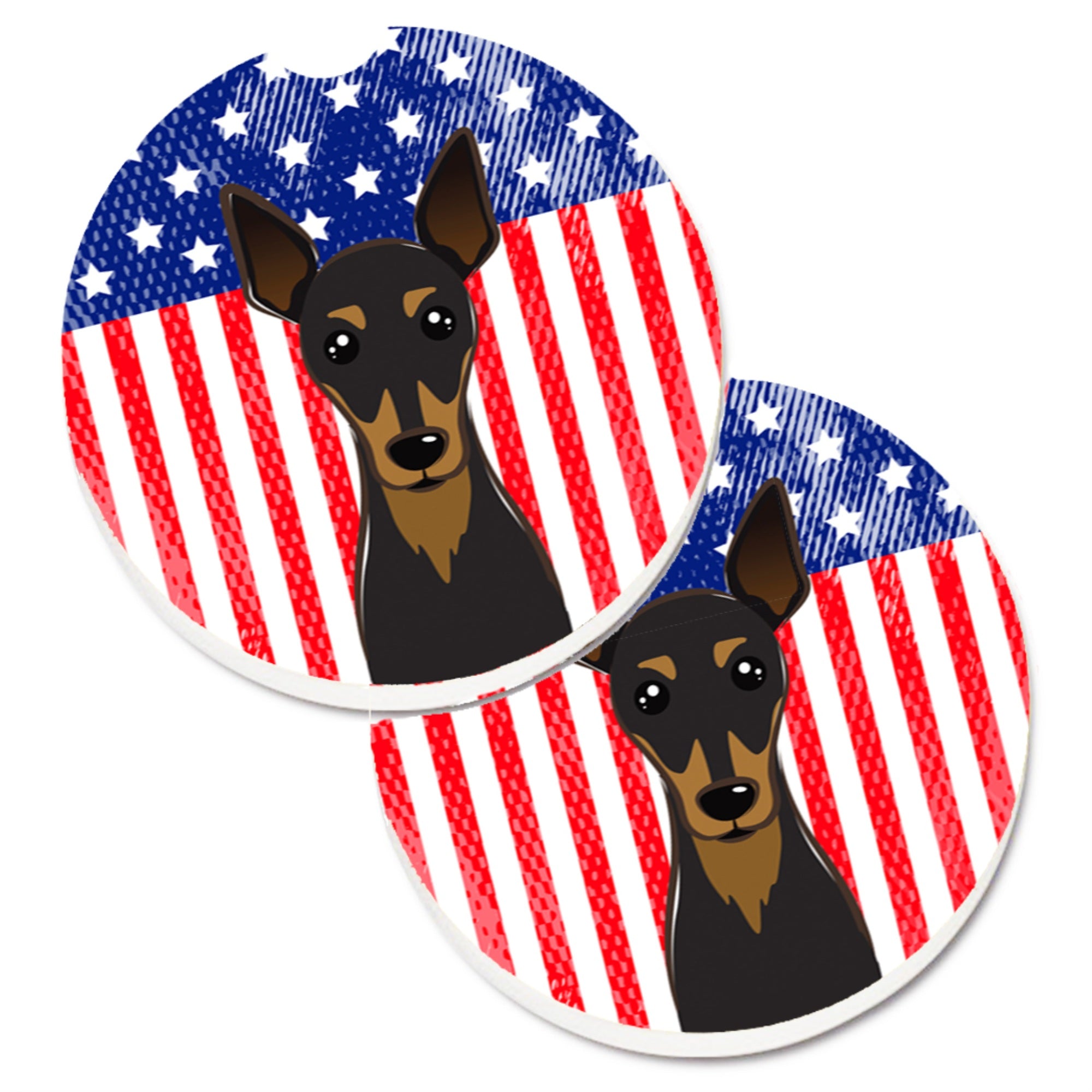 'Caroline'S Treasures American Flag & Min Pin Set Of 2 Cup Holder Car Coasters Bb2170Carc, 2.56, Multicolor''