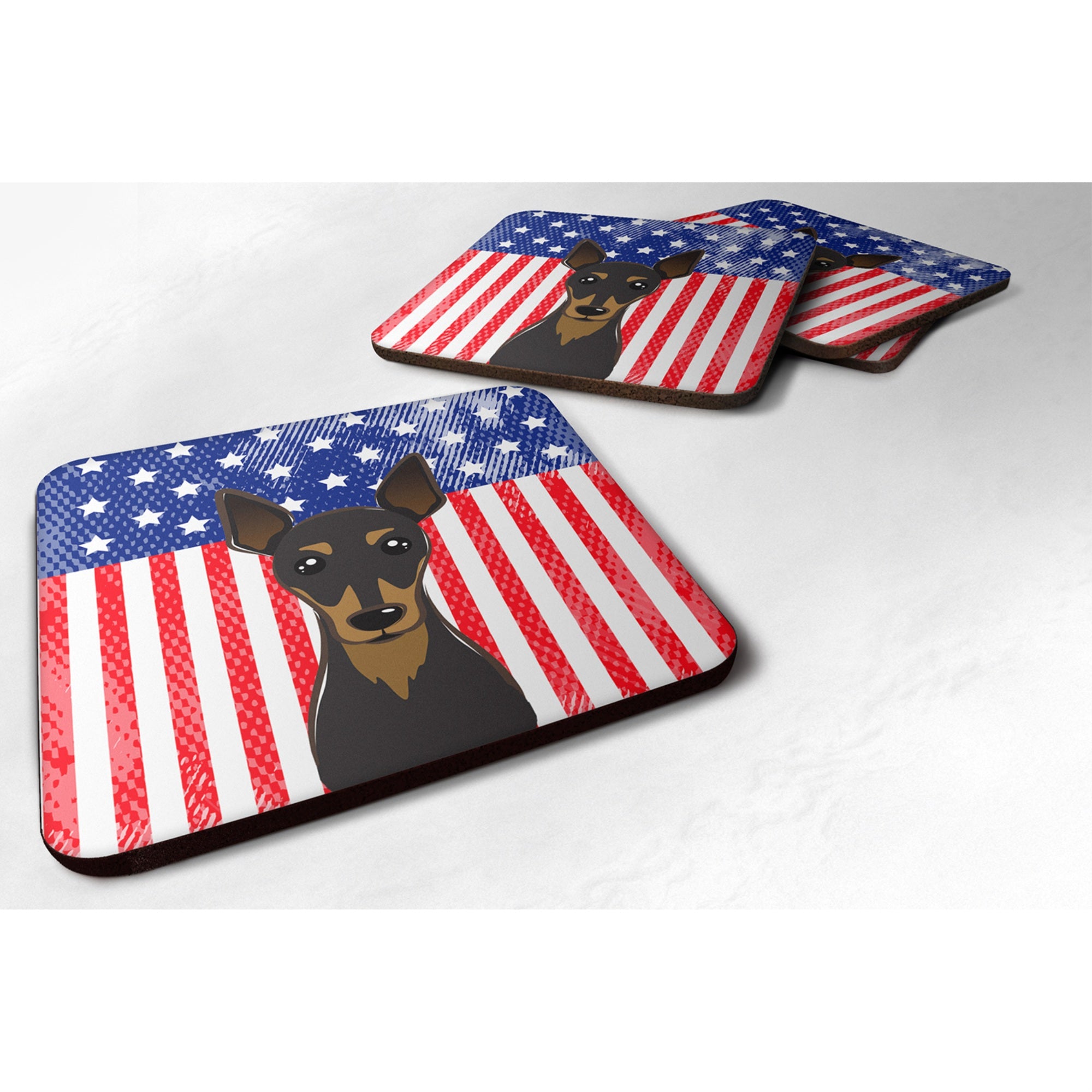 'Caroline'S Treasures Bb2170Fc American Flag And Min Pin Foam Coaster (Set Of 4), 3.5'''', Multicolor''