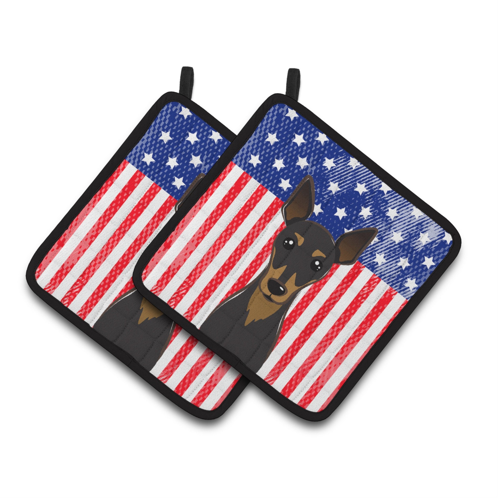 'Caroline'S Treasures American Flag & Min Pin Pair Of Pot Holders Bb2170Pthd, 7.5Hx7.5W, Multicolor''
