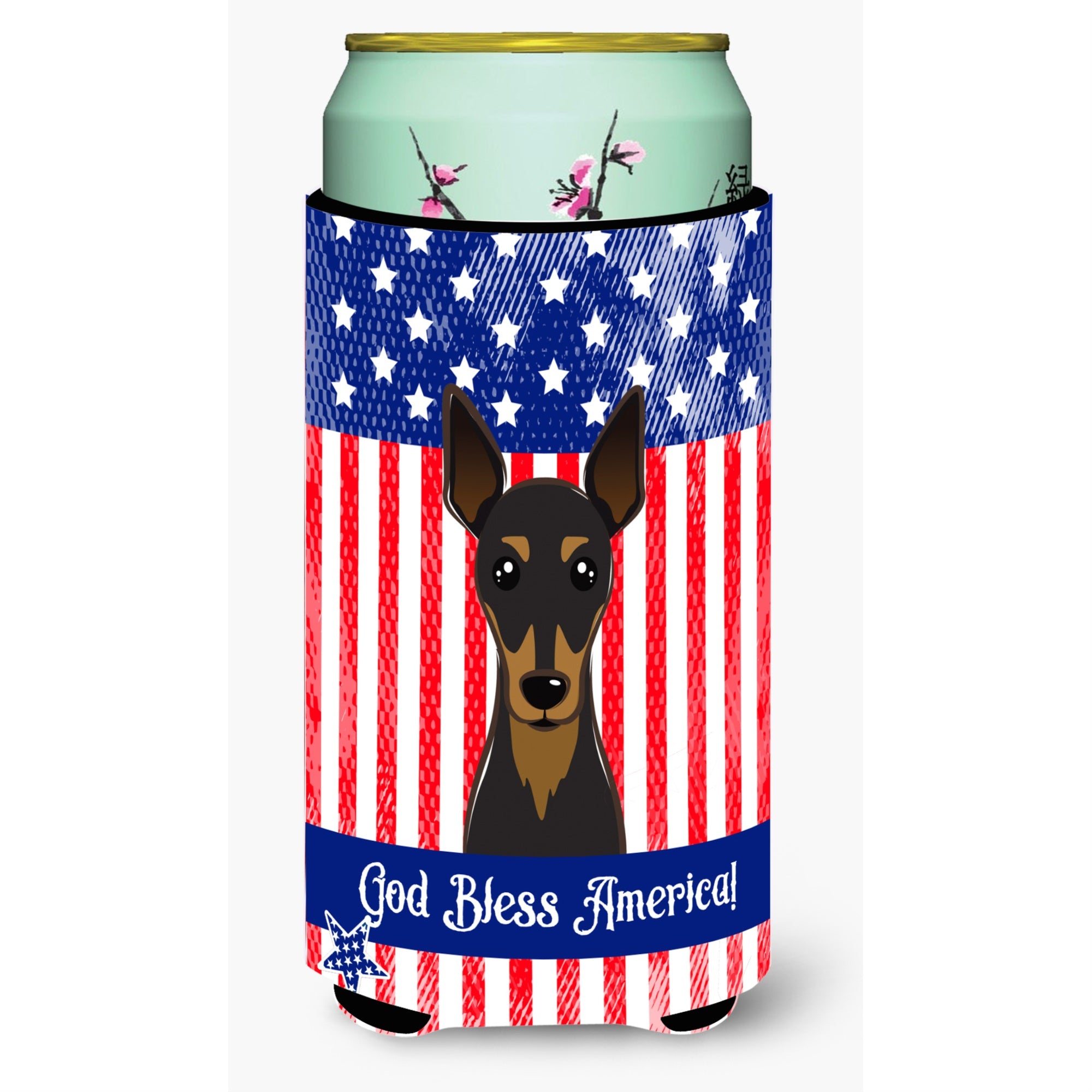 'Caroline'S Treasures Bb2170Tbc ''''God Bless American Flag With Min Pin'''' Tall Boy Hugger Koozie, Multicolor''