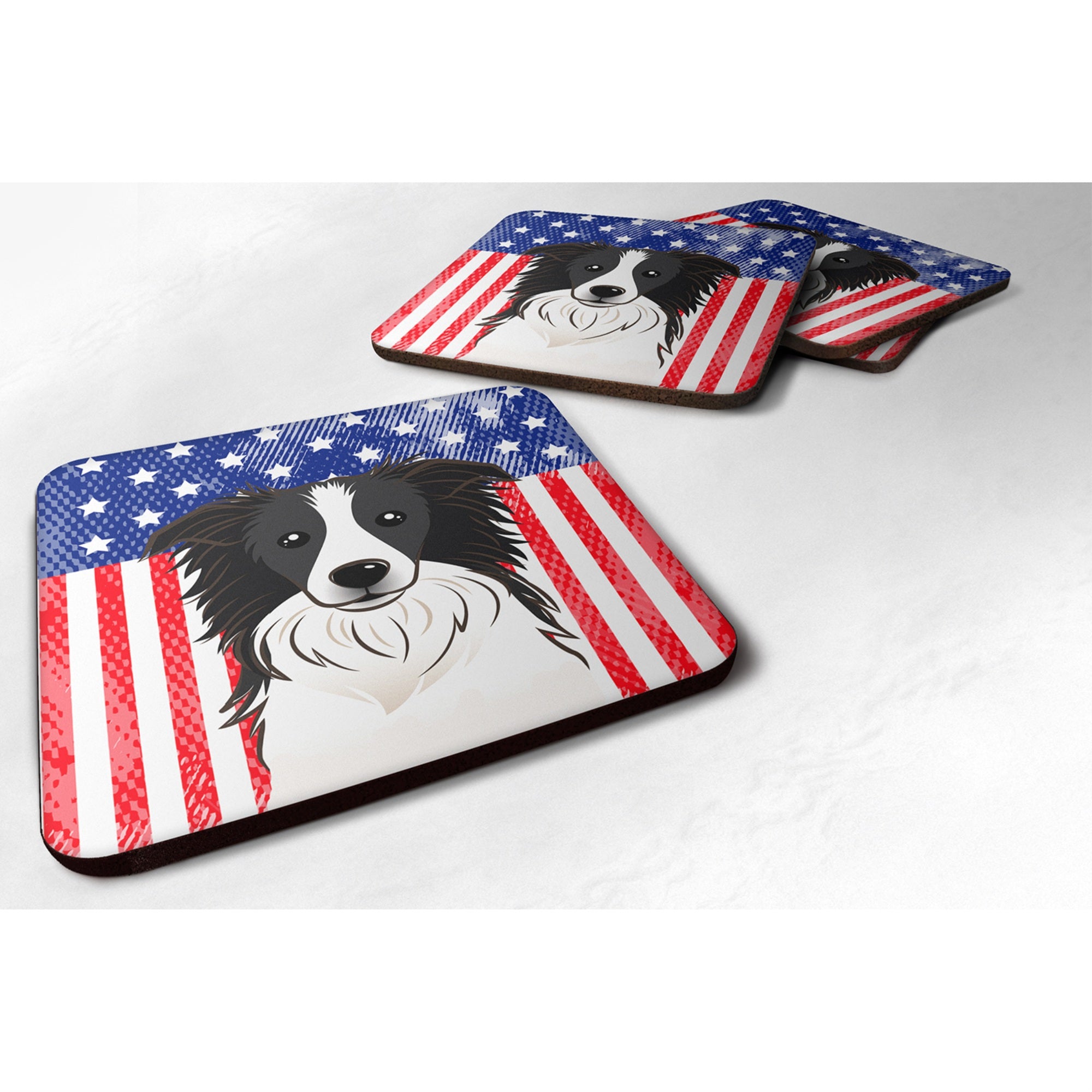 'Caroline'S Treasures Bb2171Fc American Flag And Border Collie Foam Coaster (Set Of 4), 3.5'''', Multicolor''