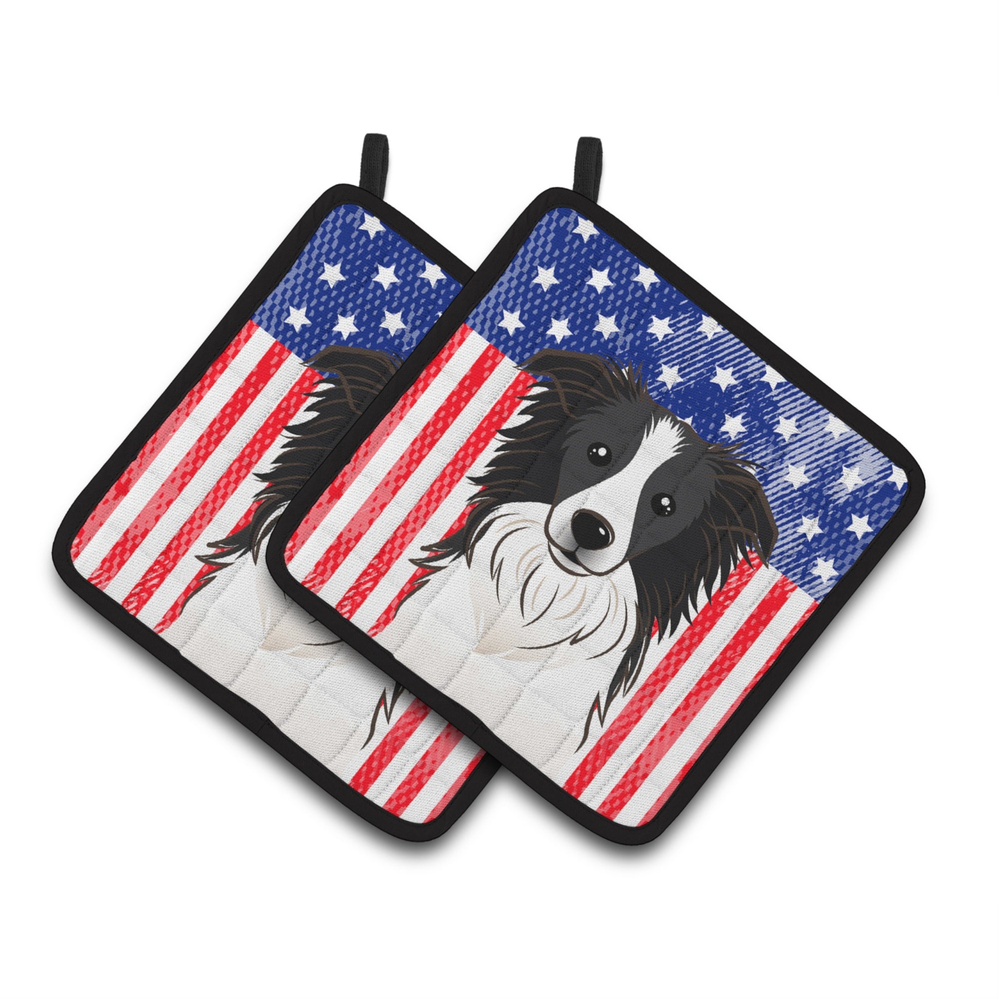 'Caroline'S Treasures American Flag & Border Collie Pair Of Pot Holders Bb2171Pthd, 7.5Hx7.5W, Multicolor''