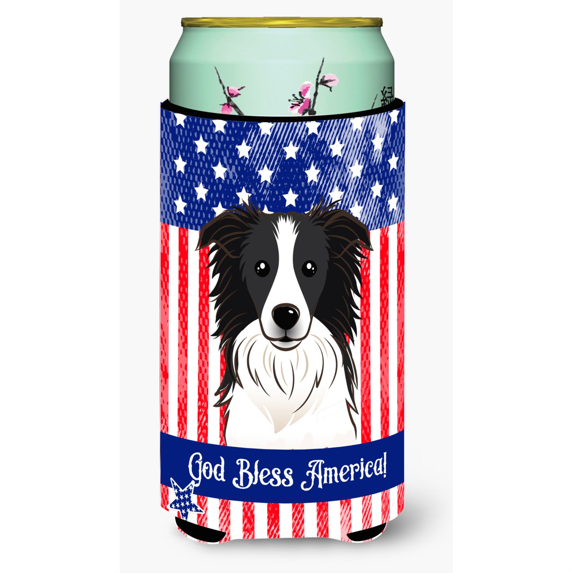 'Caroline'S Treasures Bb2171Tbc ''''God Bless American Flag With Border Collie'''' Tall Boy Hugger Koozie, Multicolor''