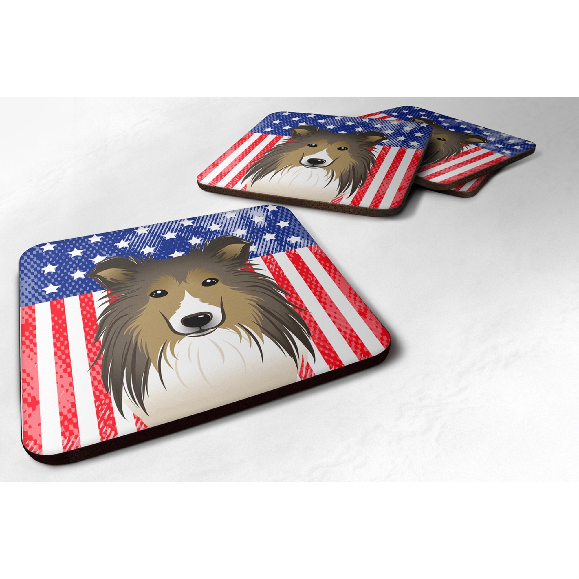 'Caroline'S Treasures Bb2172Fc American Flag And Sheltie Foam Coaster (Set Of 4), 3.5'''', Multicolor''