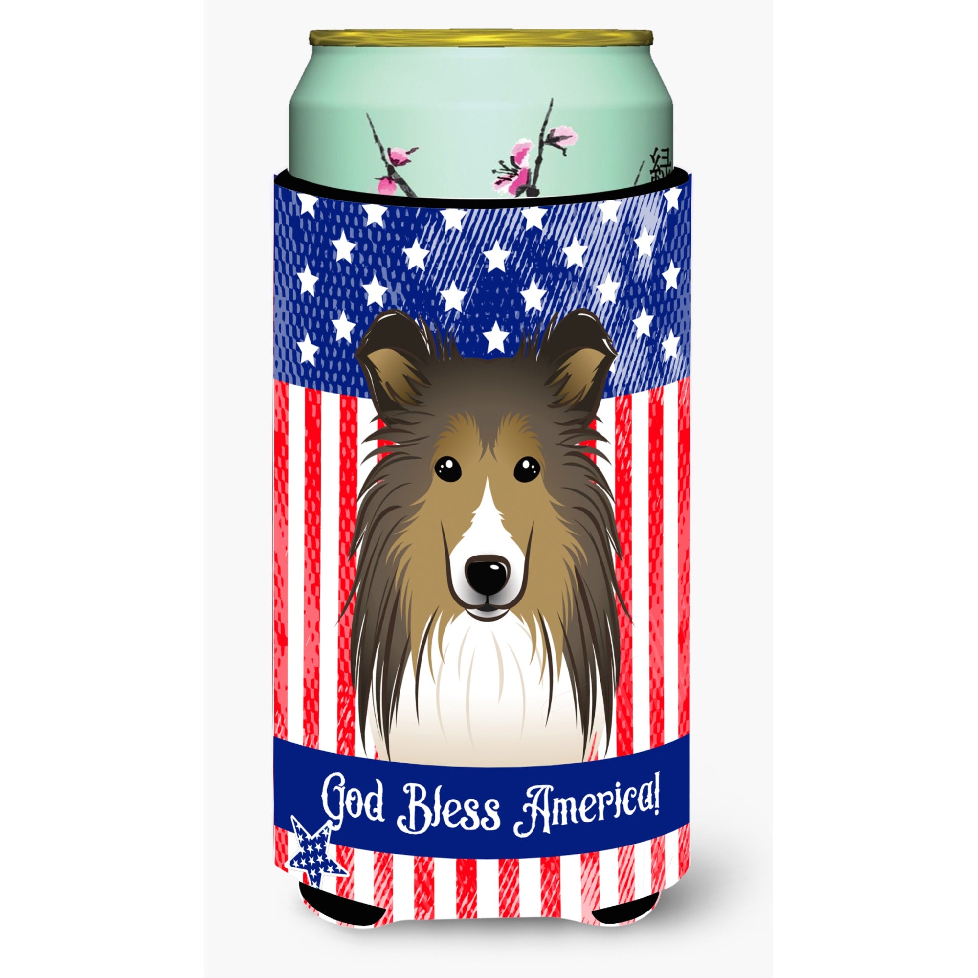 'Caroline'S Treasures Bb2172Tbc ''''God Bless American Flag With Sheltie'''' Tall Boy Hugger Koozie, Multicolor''