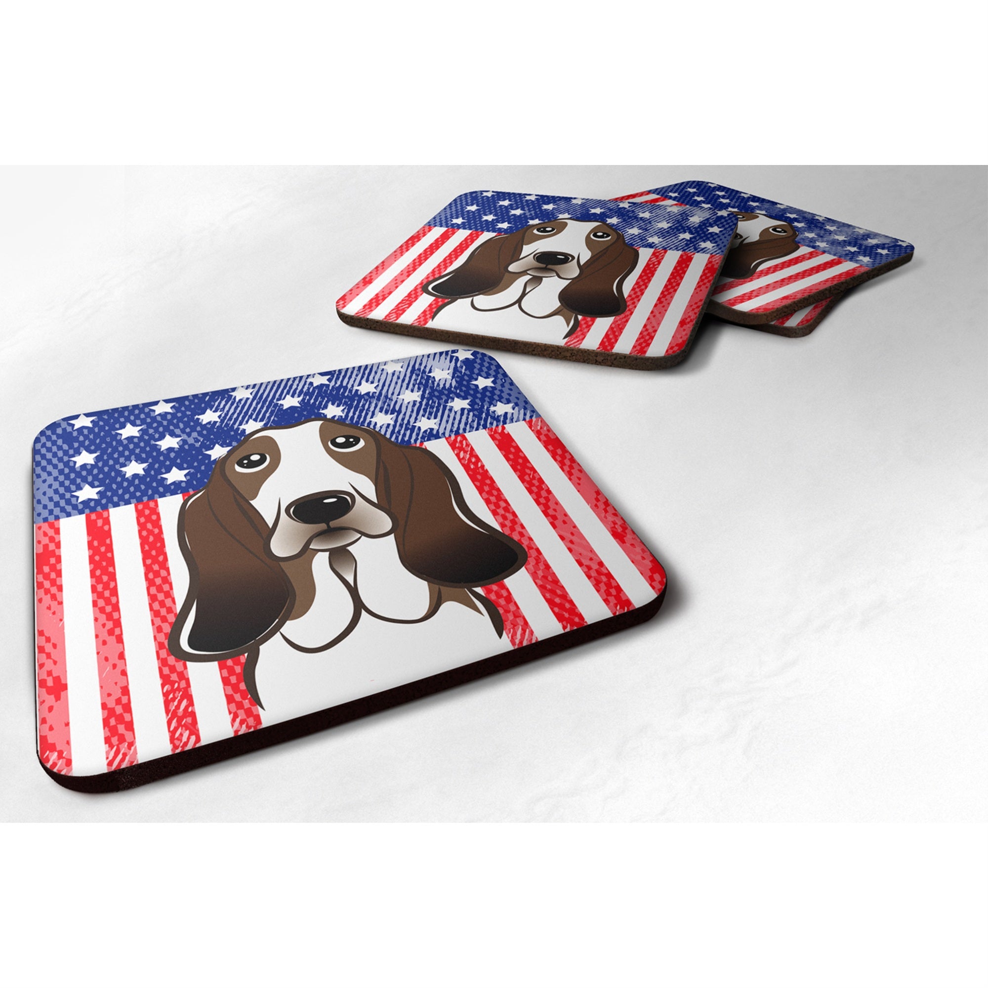 'Caroline'S Treasures Bb2173Fc American Flag And Basset Hound Foam Coaster (Set Of 4), 3.5'''', Multicolor''