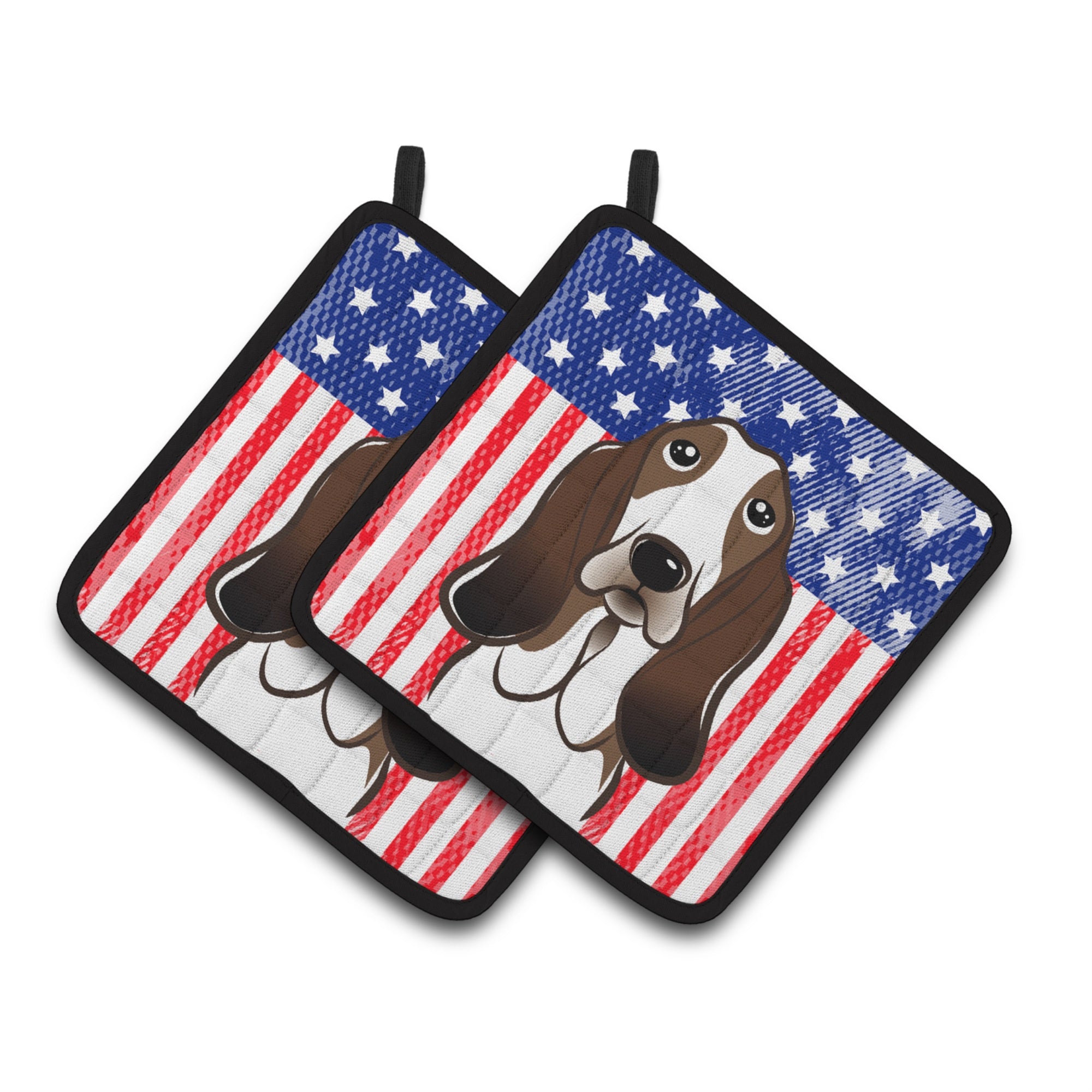 'Caroline'S Treasures American Flag & Basset Hound Pair Of Pot Holders Bb2173Pthd, 7.5Hx7.5W, Multicolor''