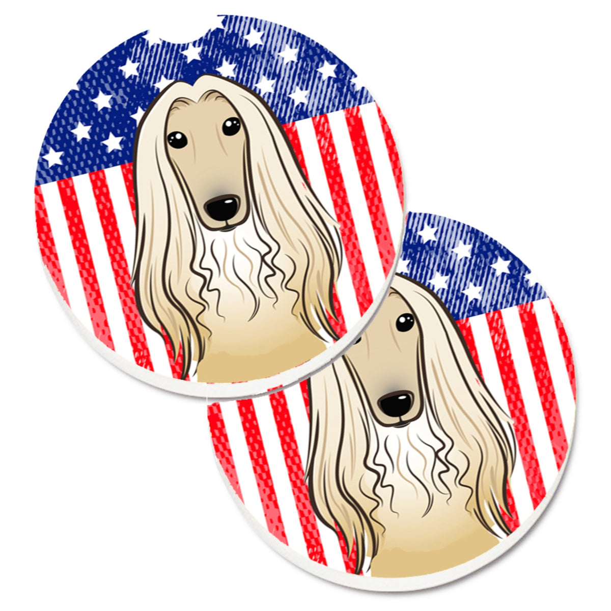 'Caroline'S Treasures American Flag & Afghan Hound Set Of 2 Cup Holder Car Coasters Bb2174Carc, 2.56, Multicolor''