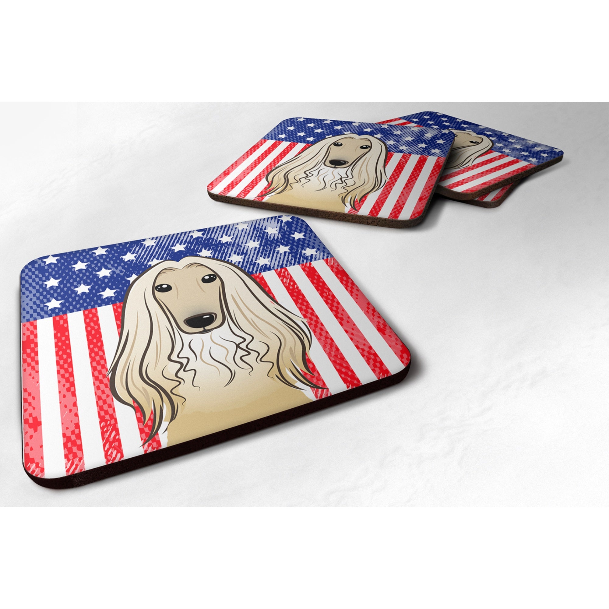 'Caroline'S Treasures Bb2174Fc American Flag And Afghan Hound Foam Coaster (Set Of 4), 3.5'''', Multicolor''